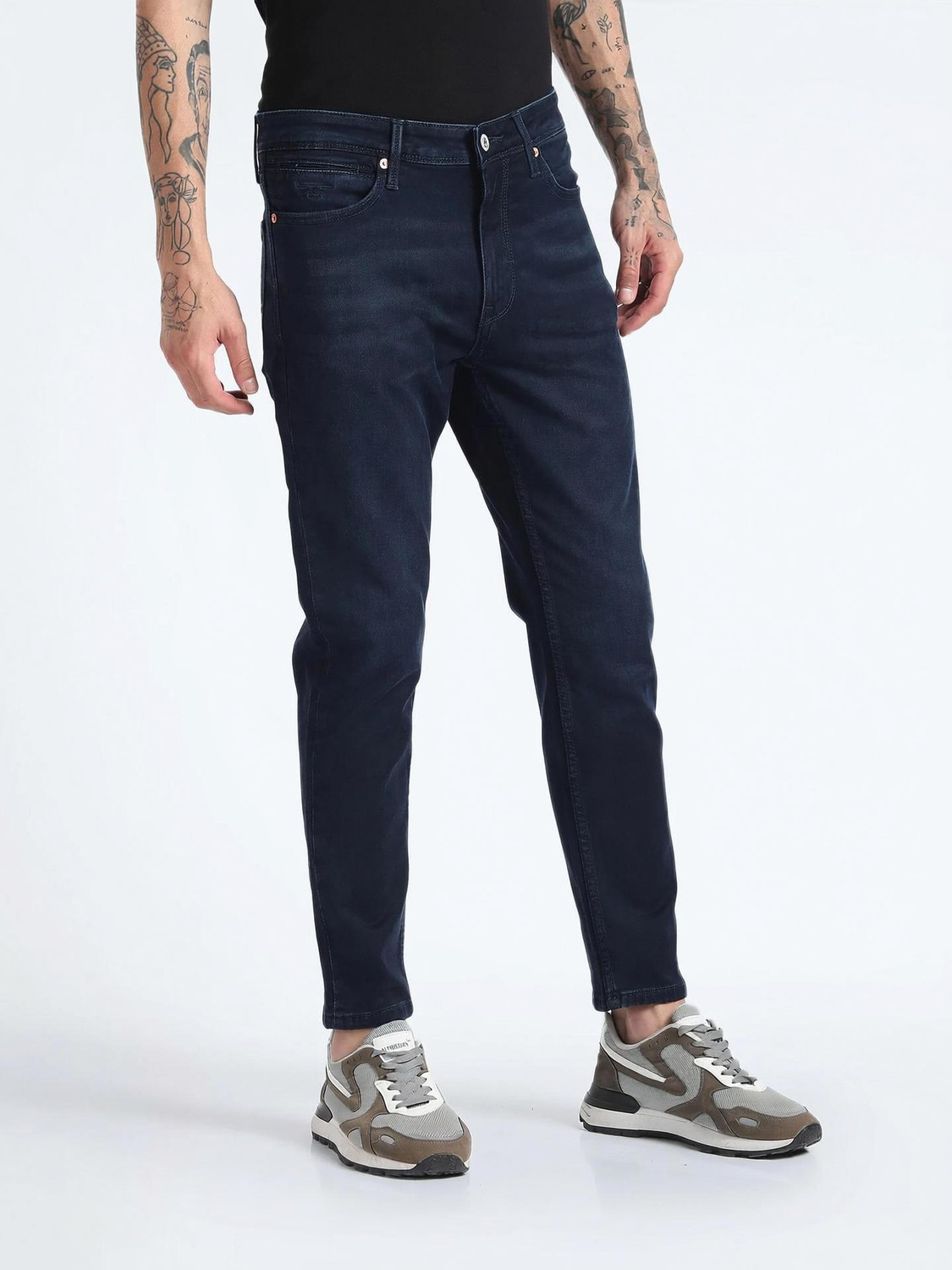Image of FLYING MACHINE Tapered Fit Men Dark Blue Jeans