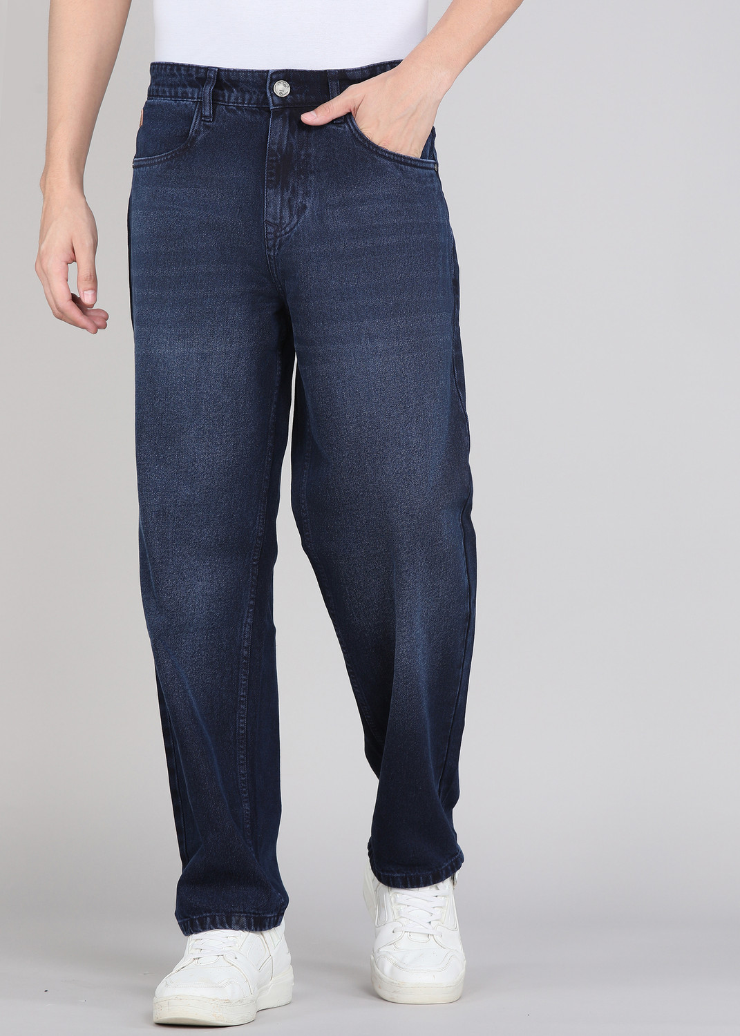 Image of WROGN Men Loose Fit Mid Rise Blue Jeans