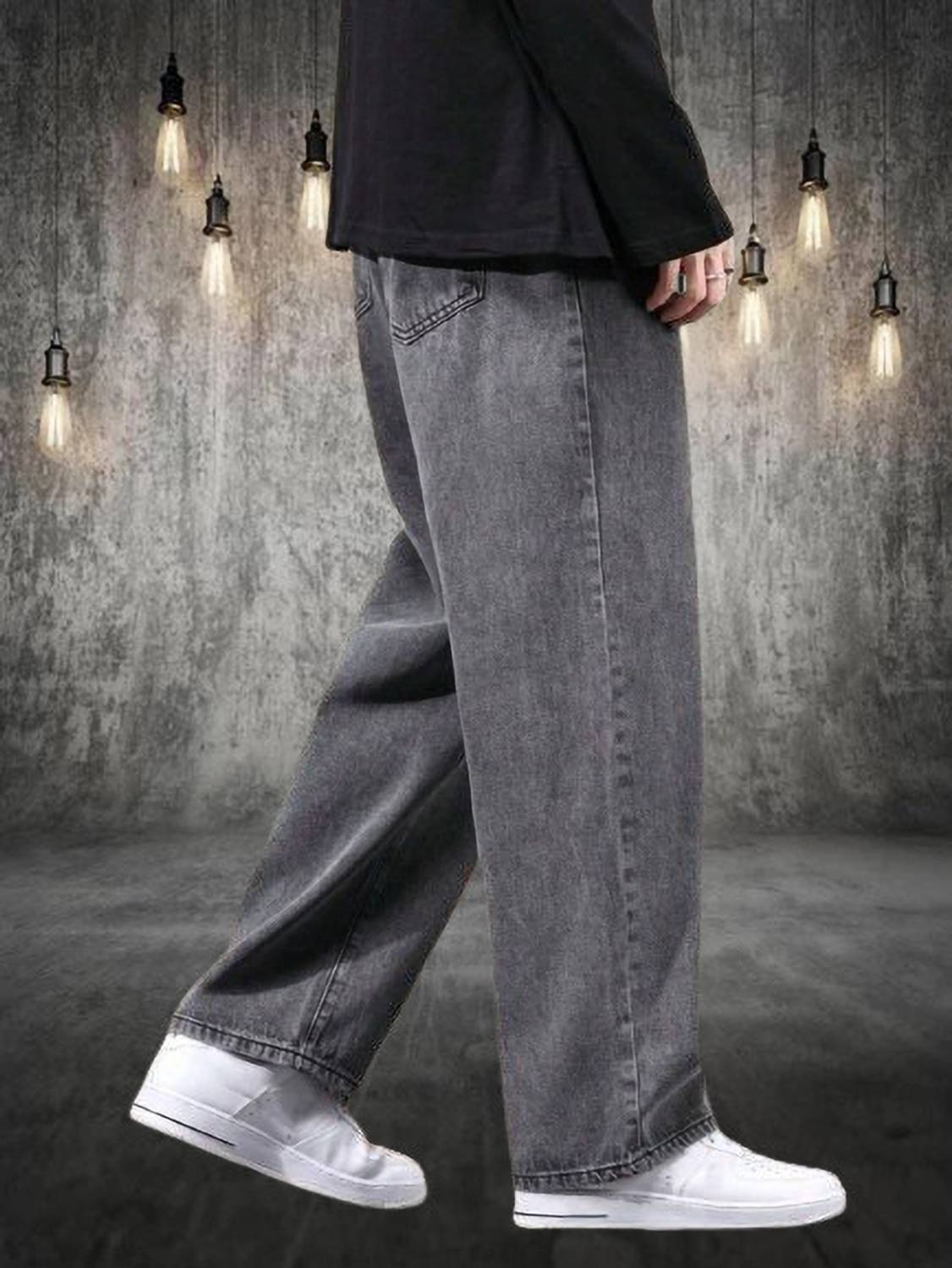 StarForWell Loose Fit Men Grey Jeans - Image 5