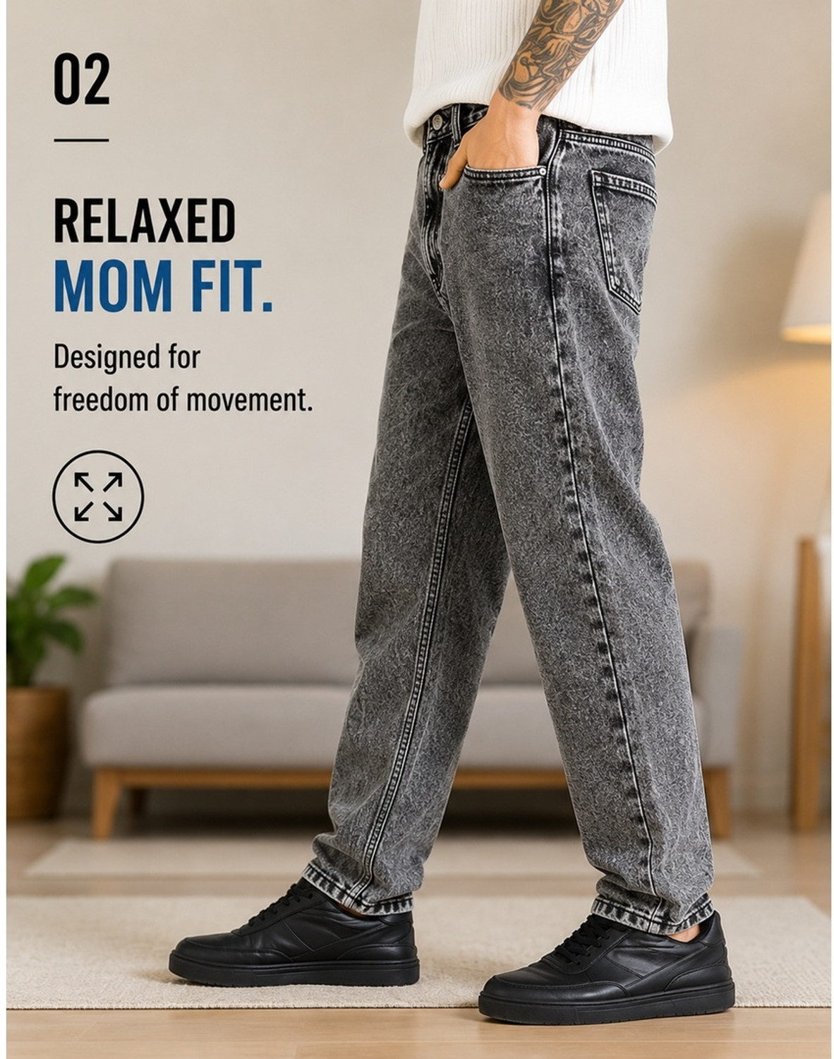 Image of USD Mom Fit Men Grey Jeans