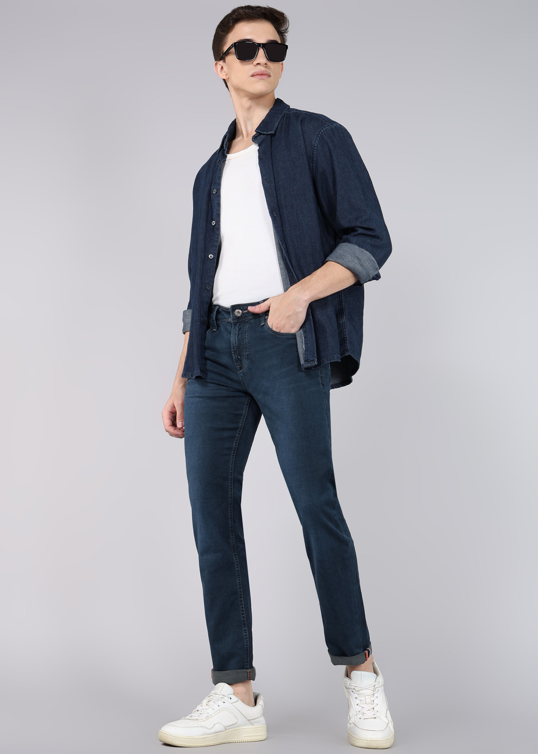 Image of KILLER Men Slim Mid Rise Dark Blue Jeans