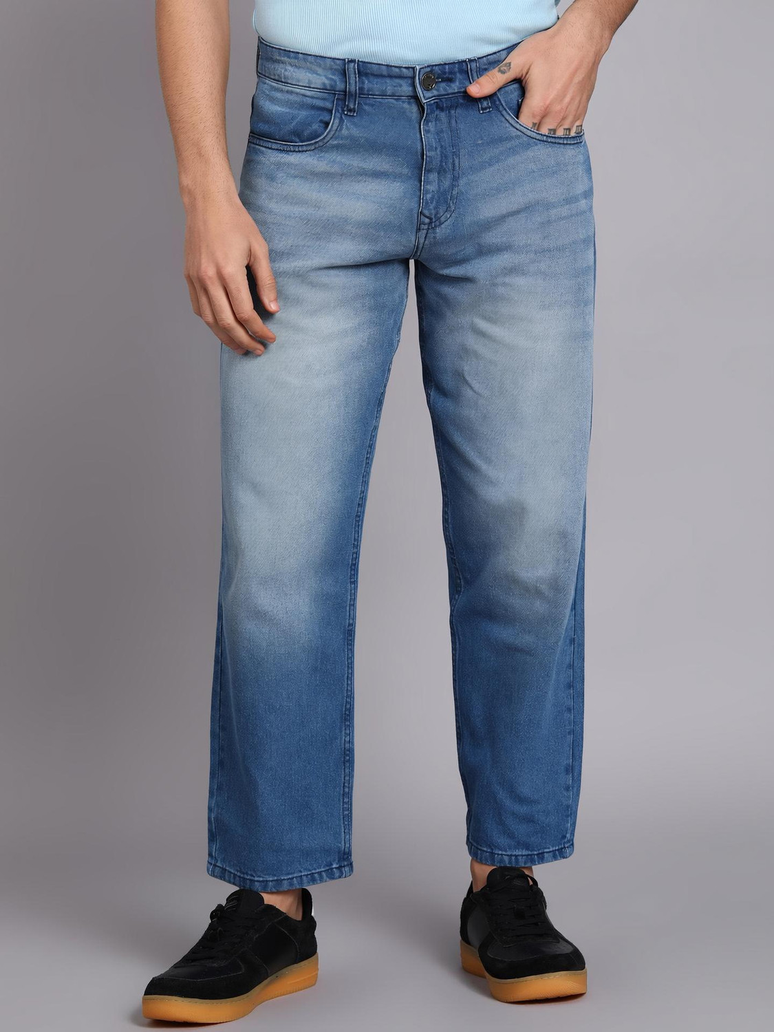 Image of WROGN Loose Fit Men Blue Jeans
