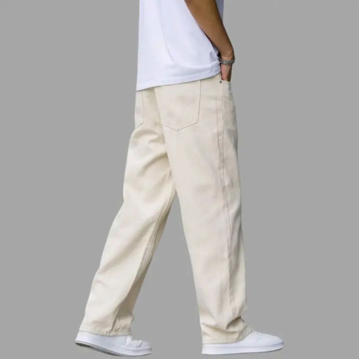 Image of Moda Rapido Loose Fit Men Beige Jeans