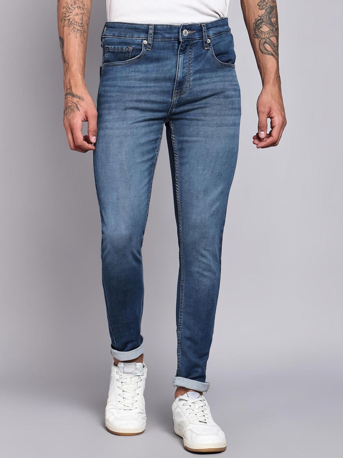 Image of FLYING MACHINE Skinny Men Dark Blue Jeans