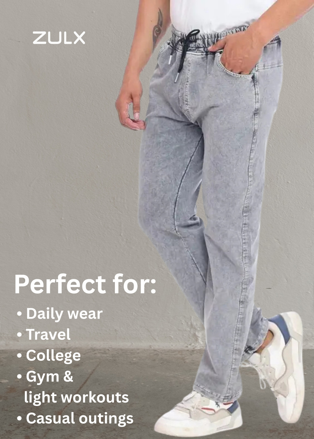 Image of ZULX Jogger Fit Men Grey Jeans