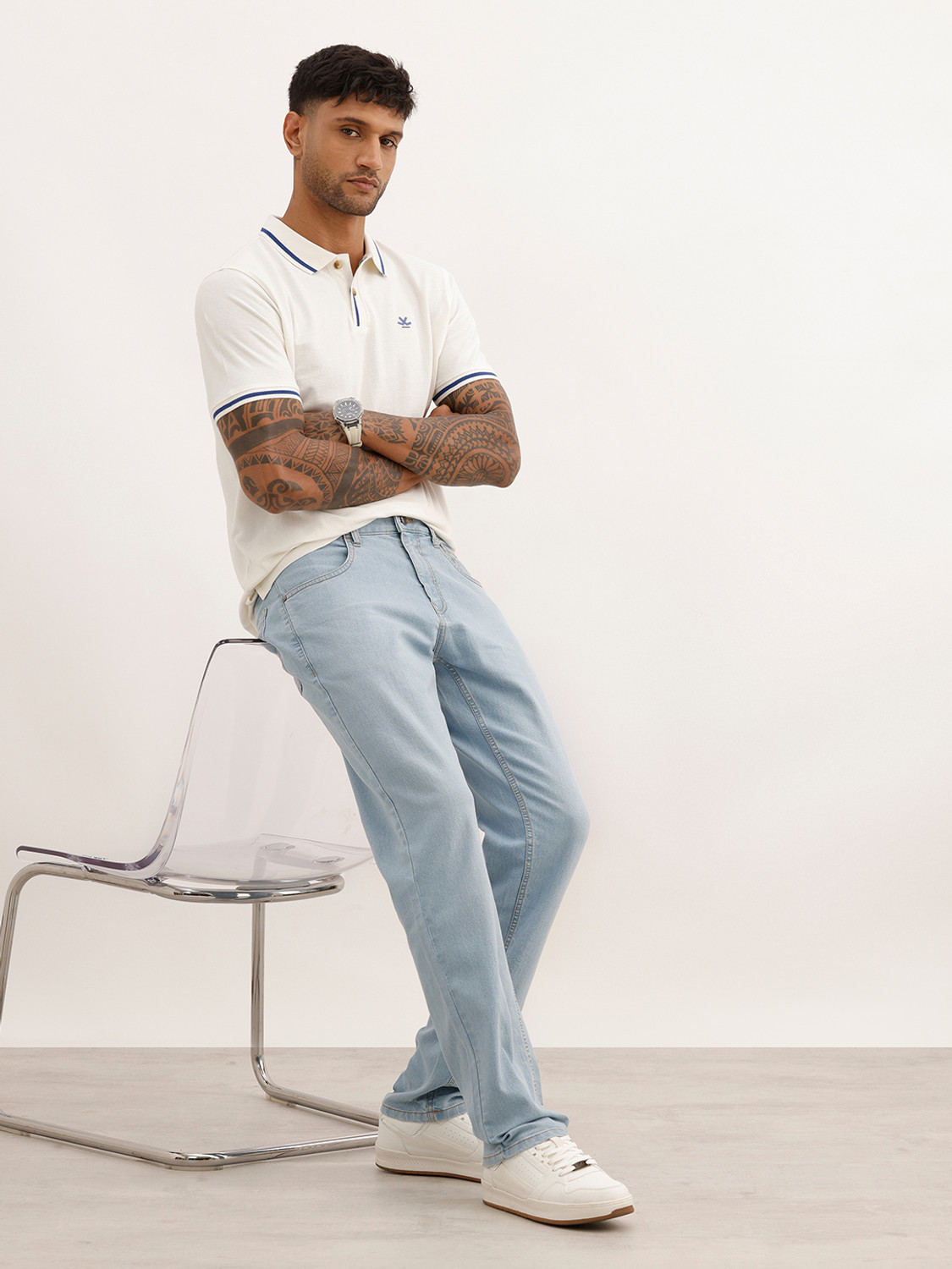 Image of WROGN Straight Fit Men Grey Jeans