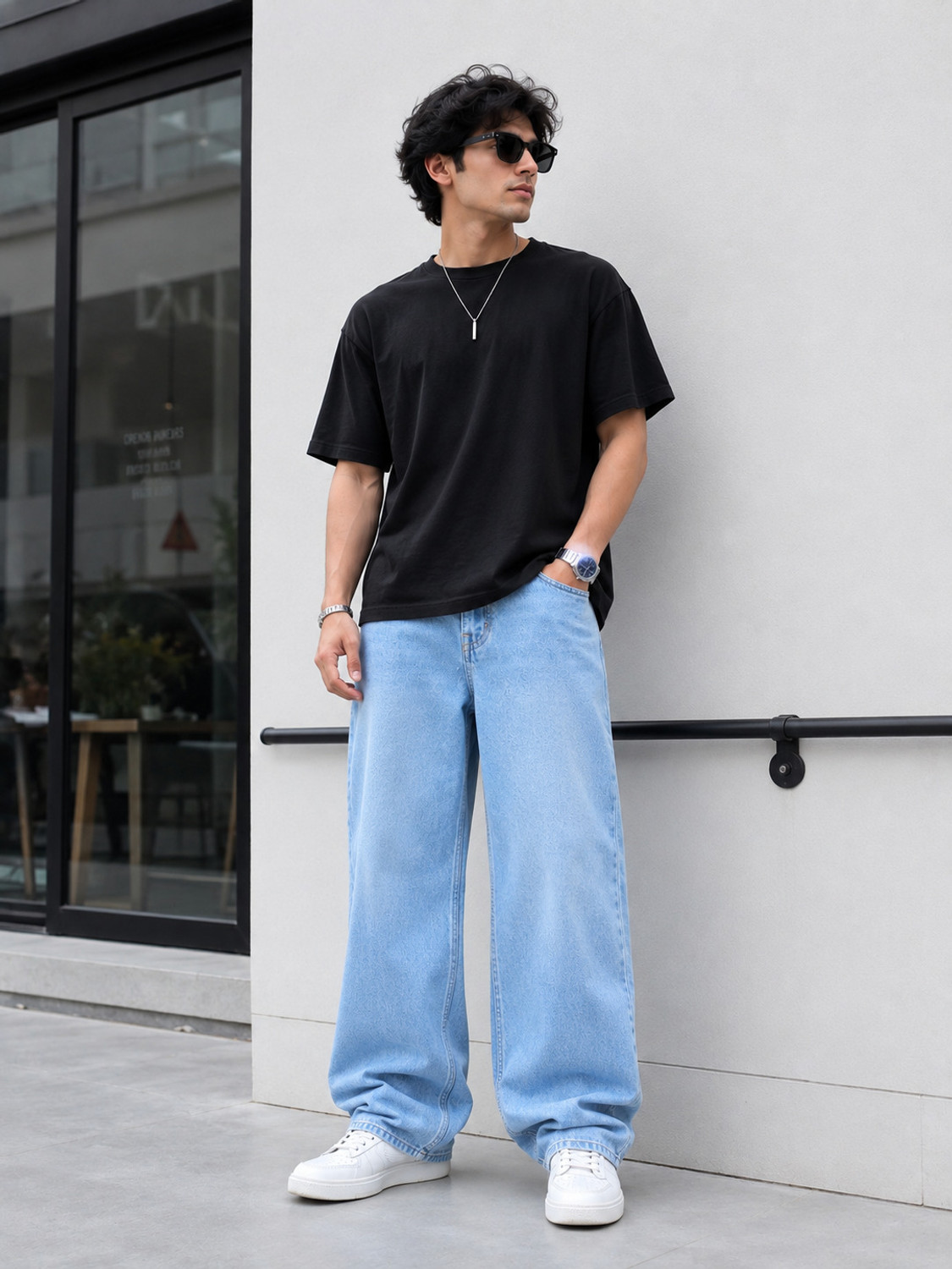 Image of Pahiraav Wide Leg Men Light Blue Jeans