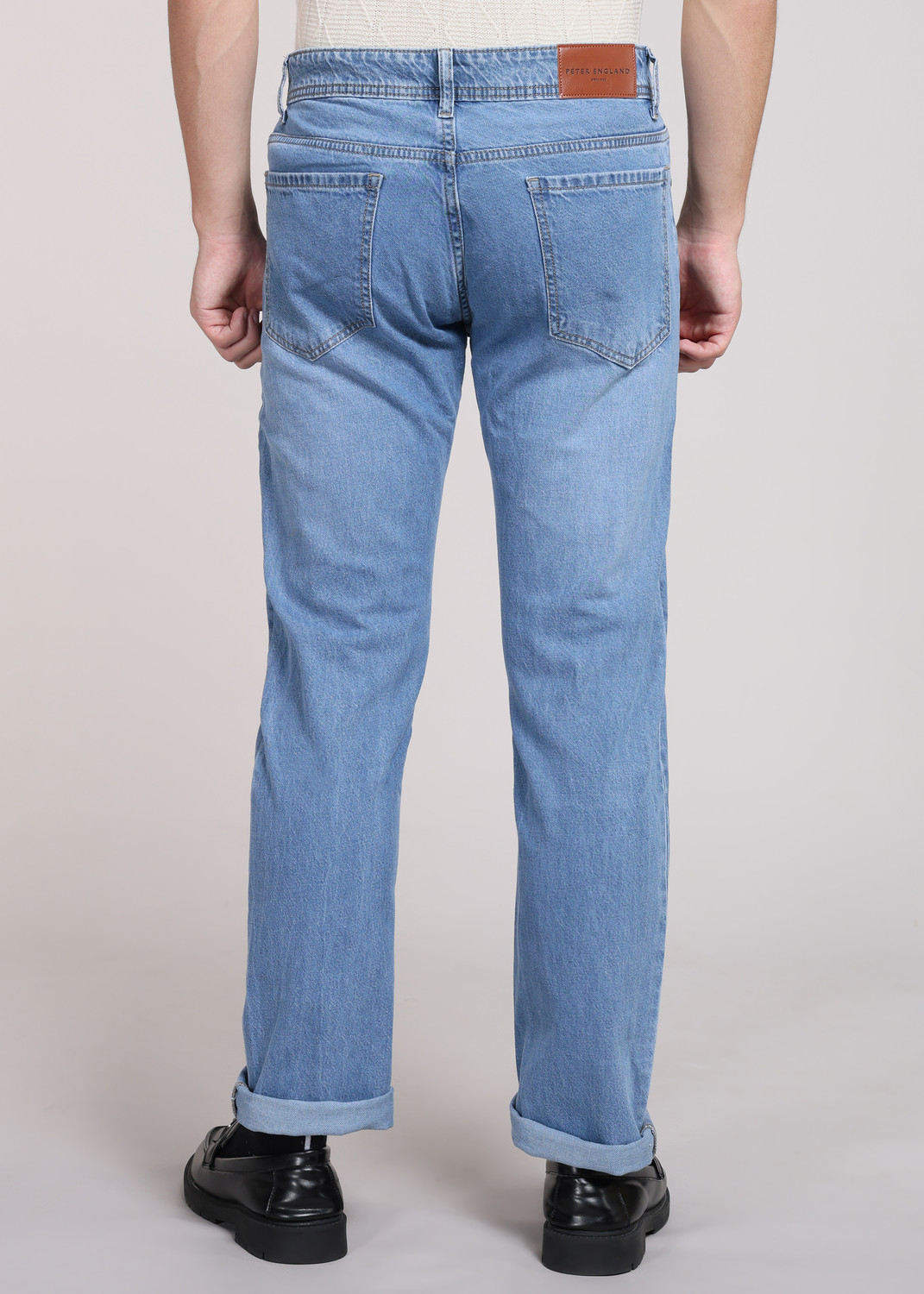 Image of PETER ENGLAND Men Tapered Fit Mid Rise Light Blue Jeans