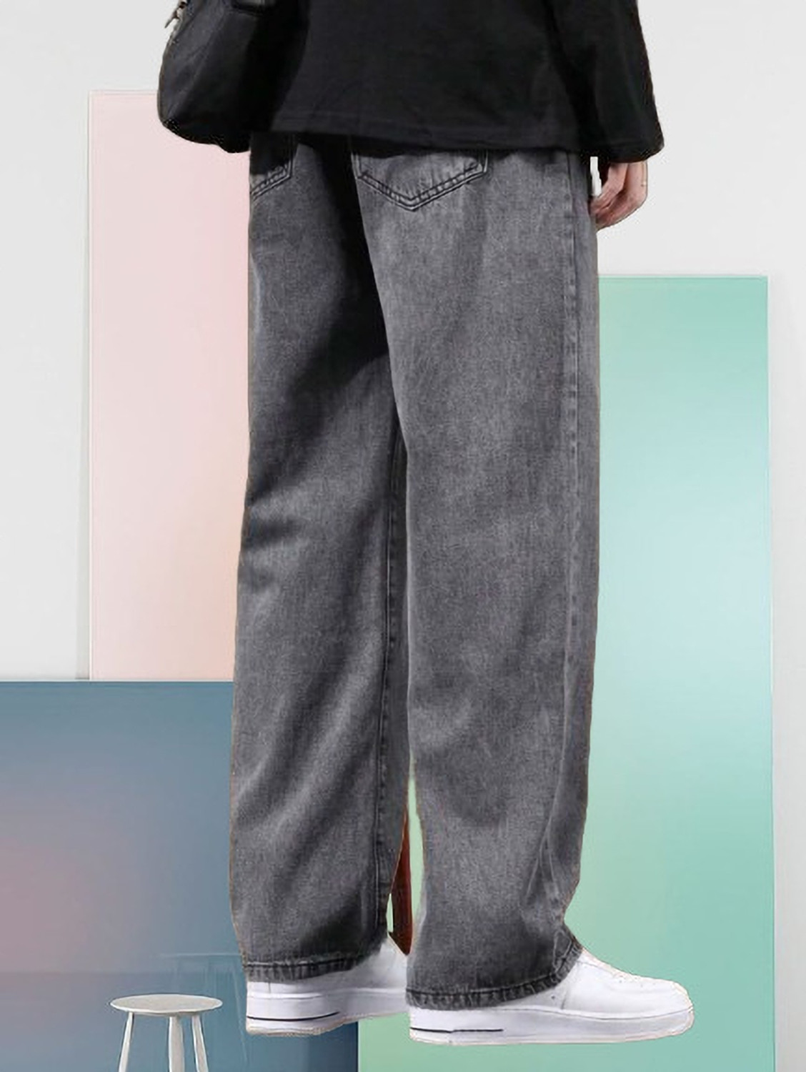 Image of StarForWell Loose Fit Men Grey Jeans
