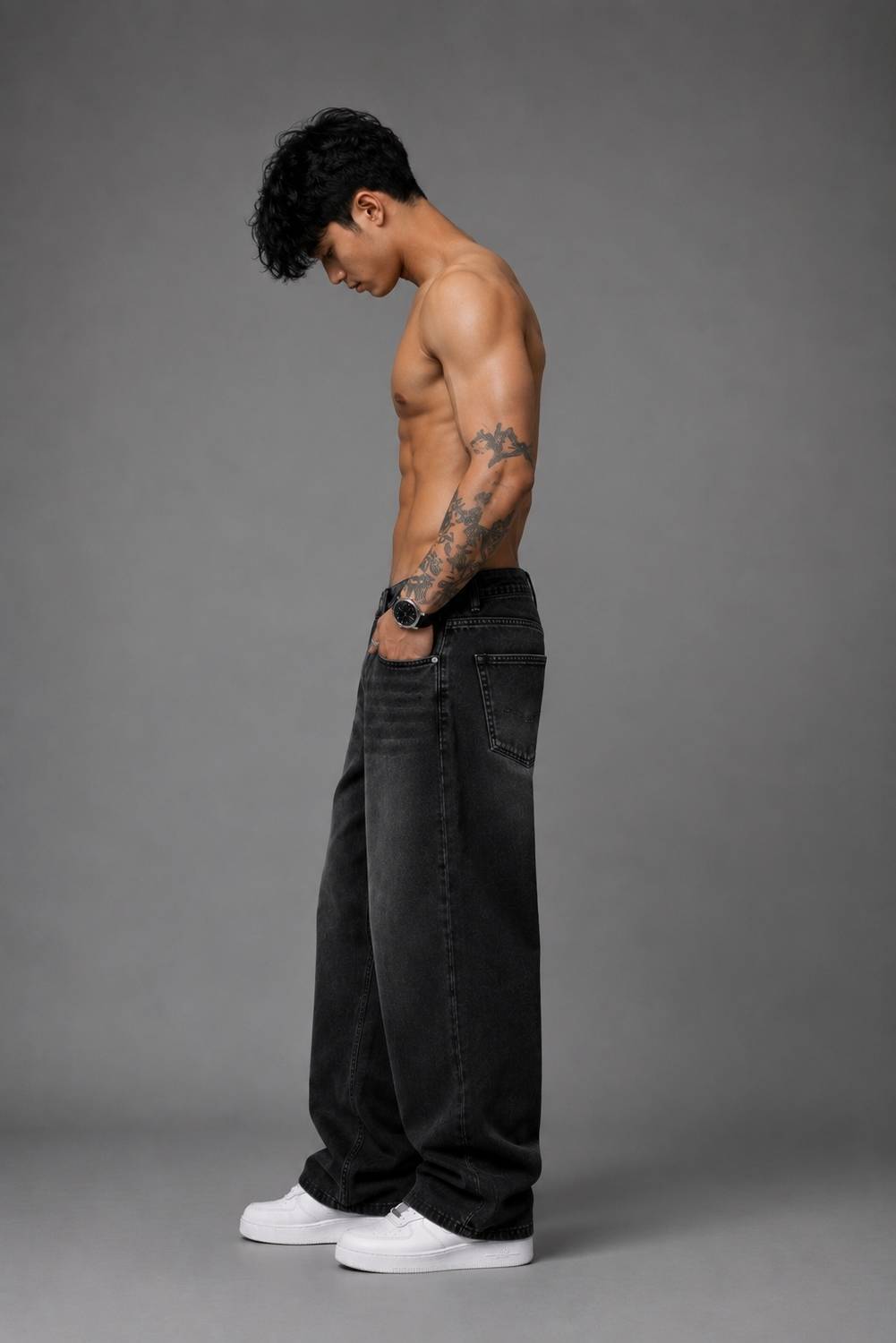DenSHAH Wide Leg Men Dark Grey Jeans - Image 3