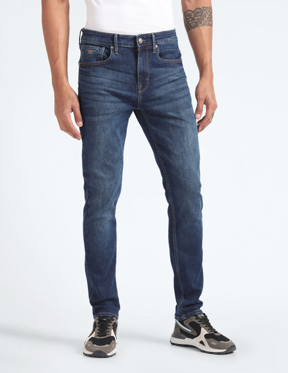 Image of FLYING MACHINE Tapered Fit Men Blue Jeans