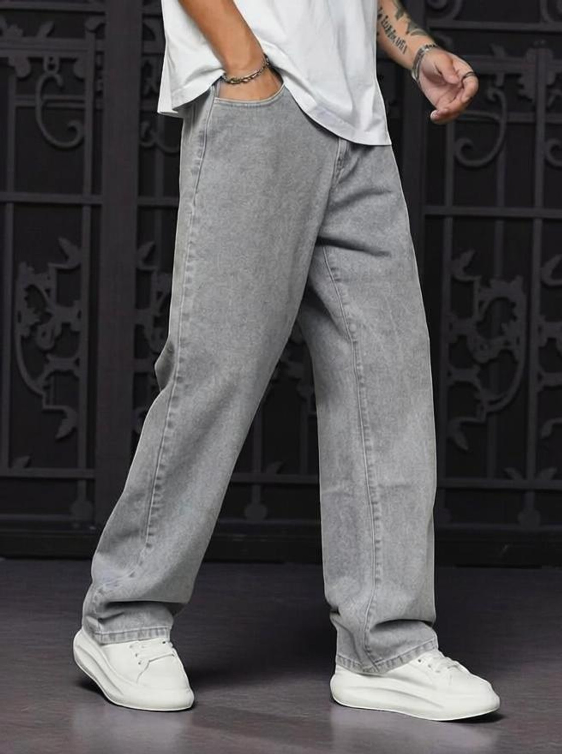 Image of DEYLIGHT Men Loose Fit Mid Rise Grey Jeans