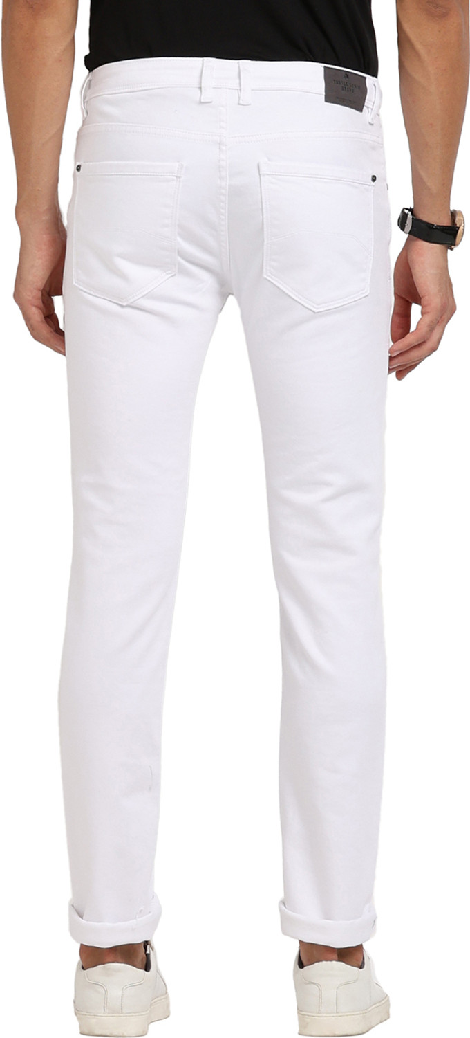 Image of TURTLE Men Tapered Fit Mid Rise White Jeans