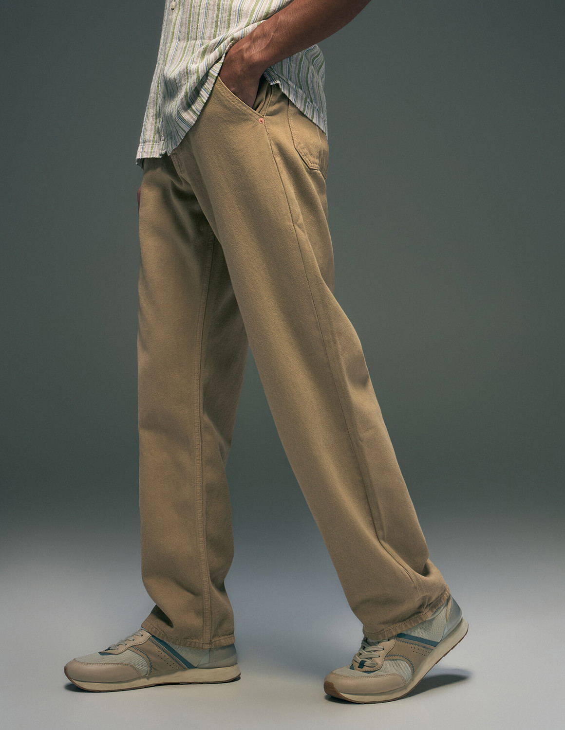 Image of FLYING MACHINE Men Relaxed Fit High Rise Beige Jeans