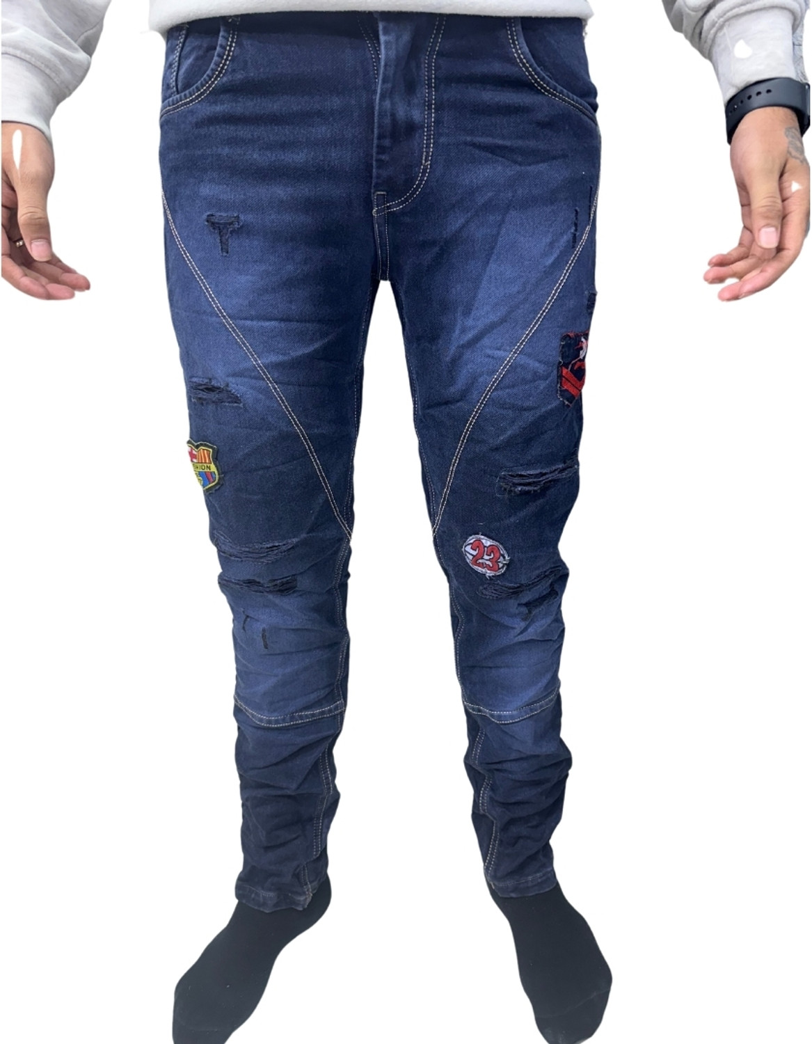 Image of Trimted Slim Men Dark Blue Jeans