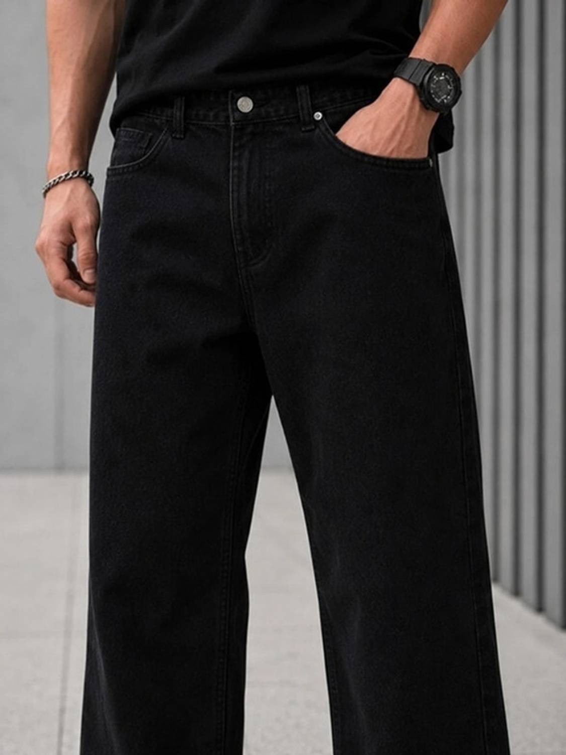 BLACKICON Men Baggy Fit Mid Rise Black Jeans - Image 4