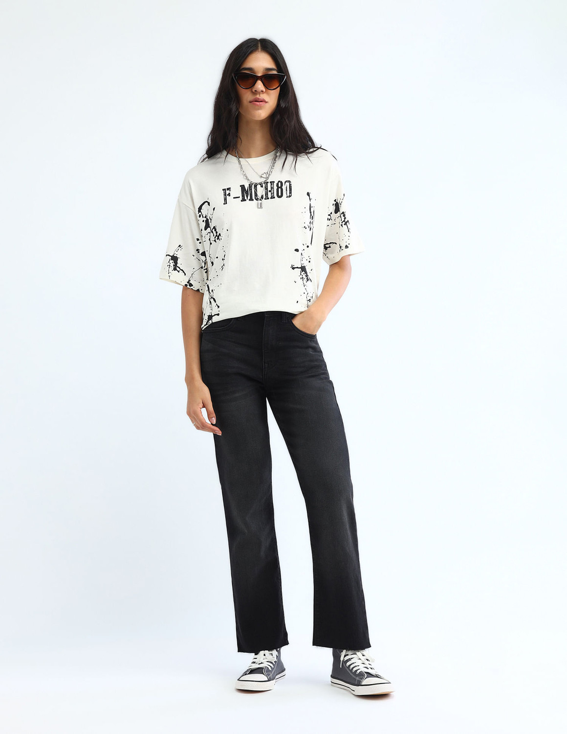 Image of FLYING MACHINE Straight Fit Women Black Jeans