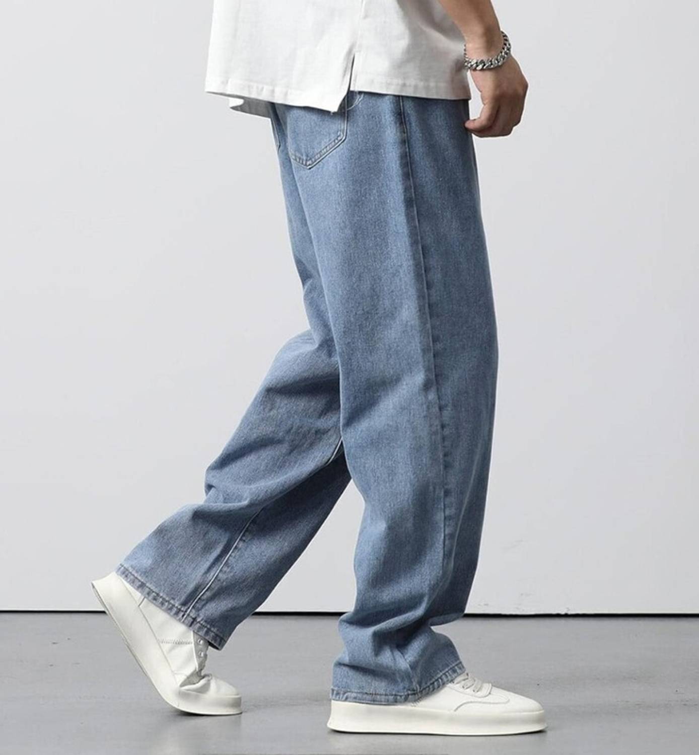 BASIC Straight Fit Men Light Blue Jeans - Image 4