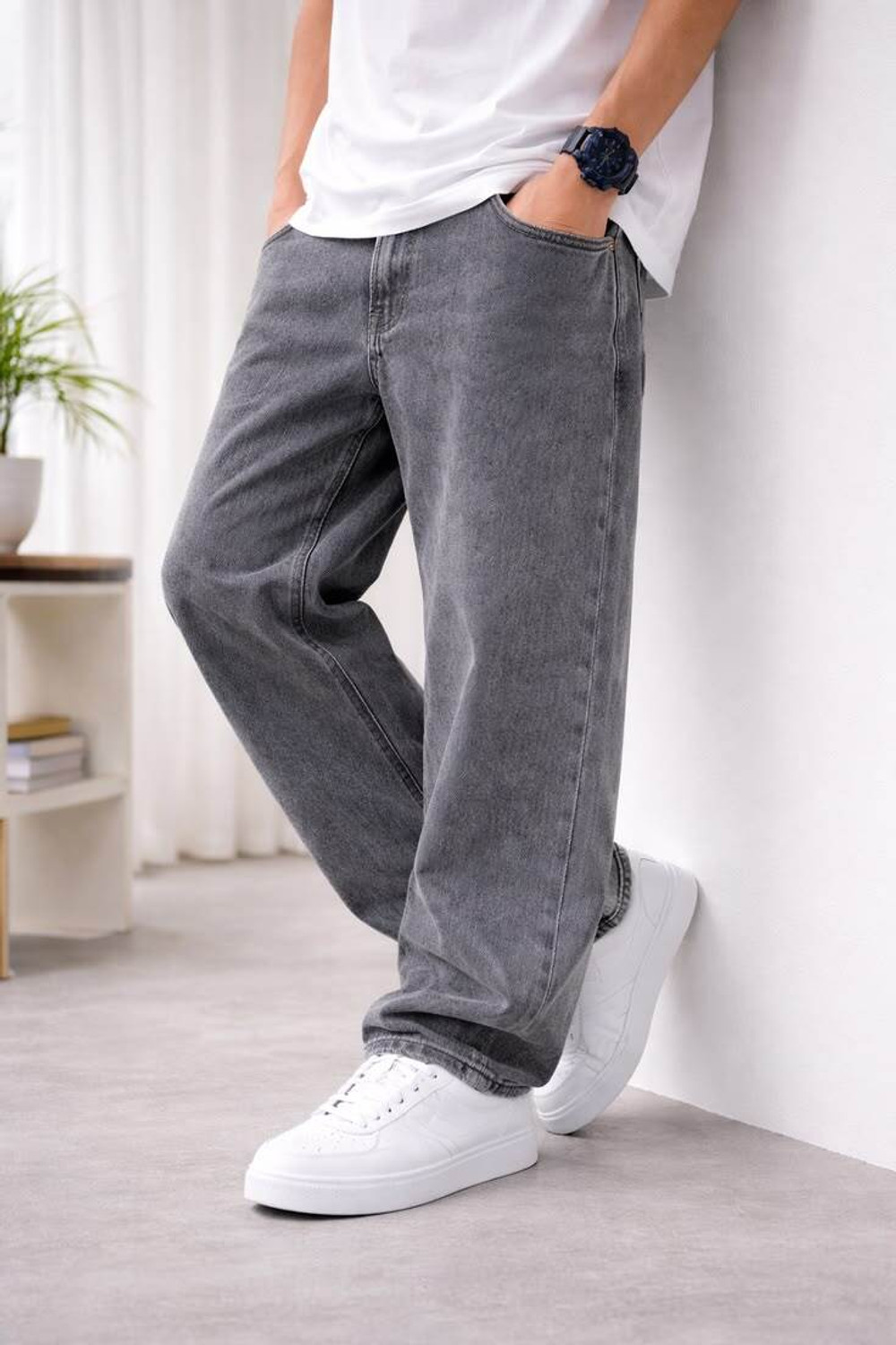 Image of itup Straight Fit Men Grey Jeans