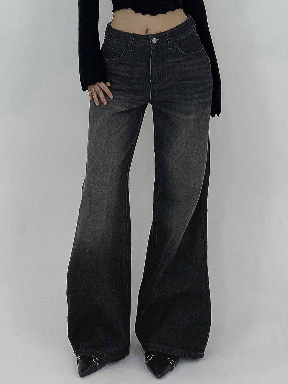 AAV2 Wide Leg Women Black Jeans