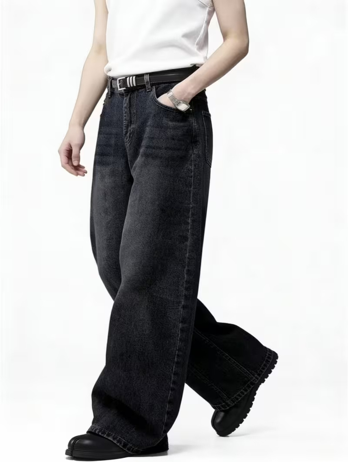 Image of sky collection Wide Leg Men Black Jeans