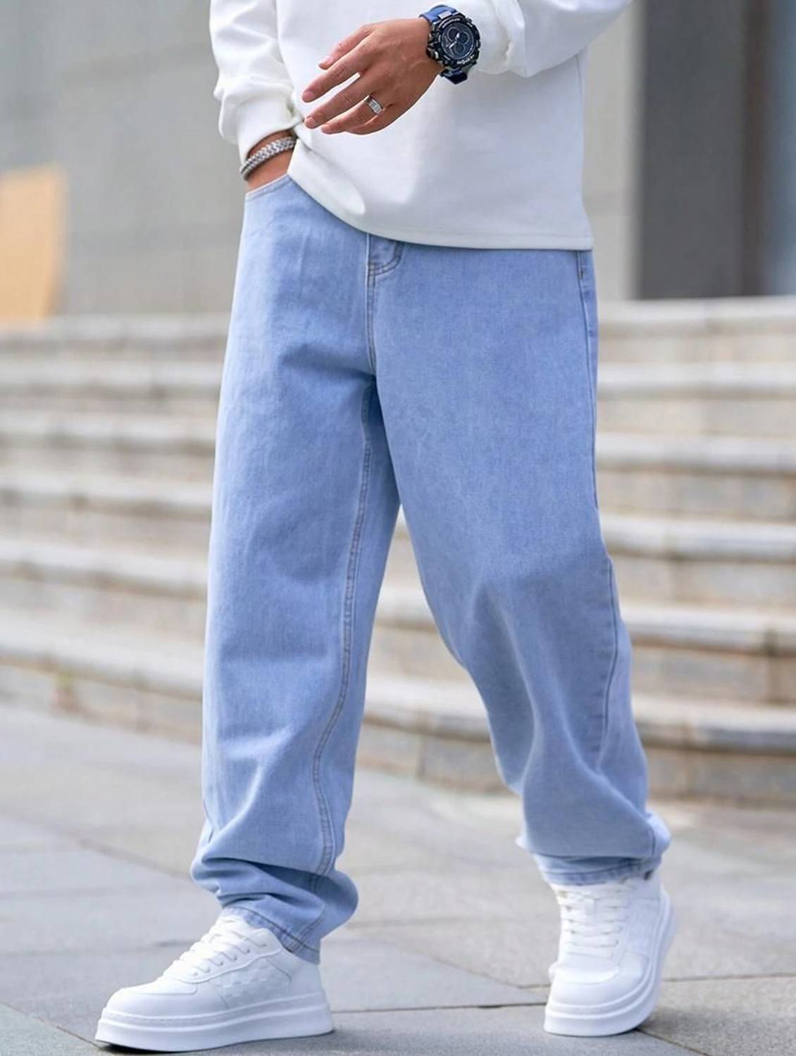 Veltick Men Light Blue Jeans Baggy Fit - Image 1