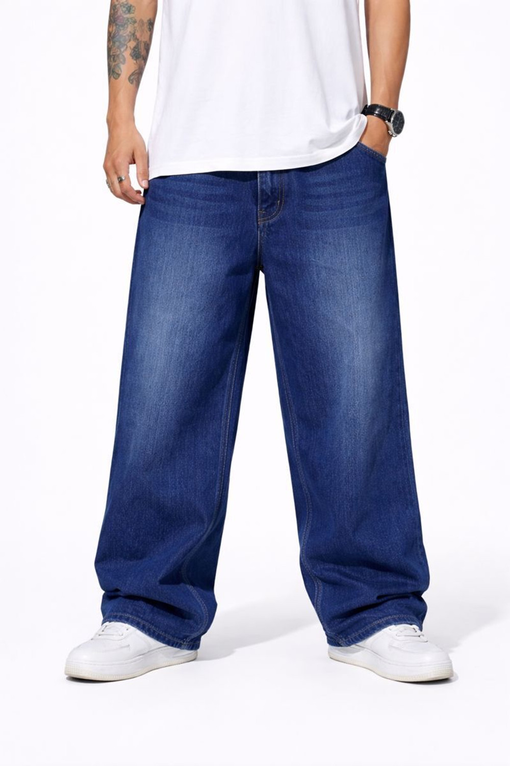 Image of BOLD & BARE Men Straight Fit Mid Rise Dark Blue Jeans