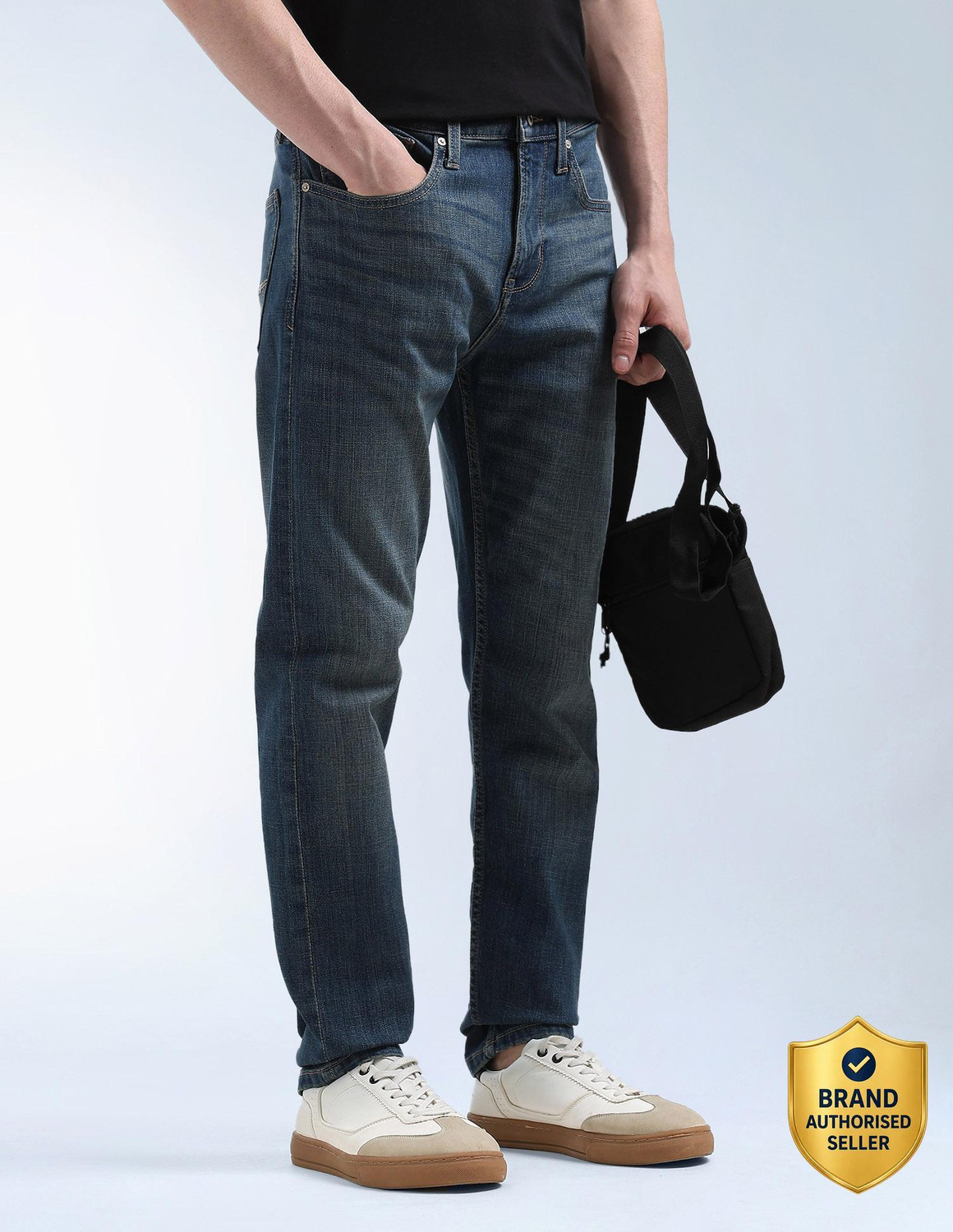 Image of FLYING MACHINE Tapered Fit Men Blue Jeans