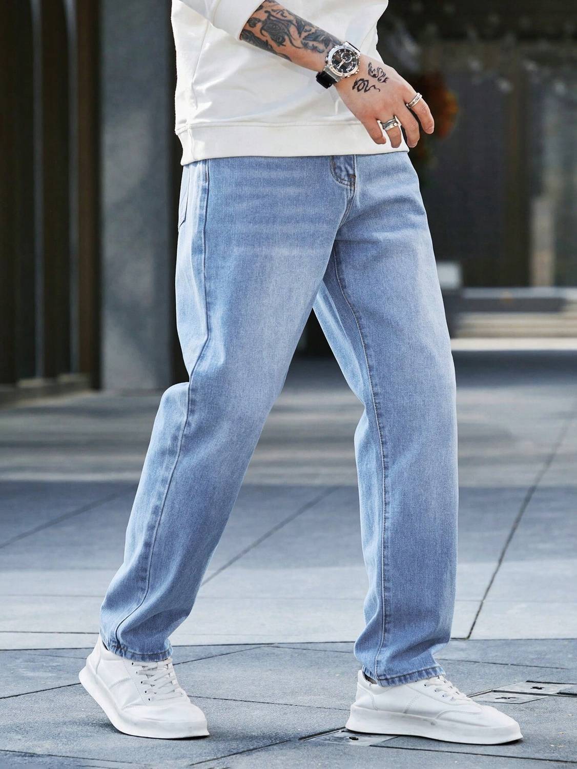 First Date Straight Fit Men Light Blue Jeans - Image 5