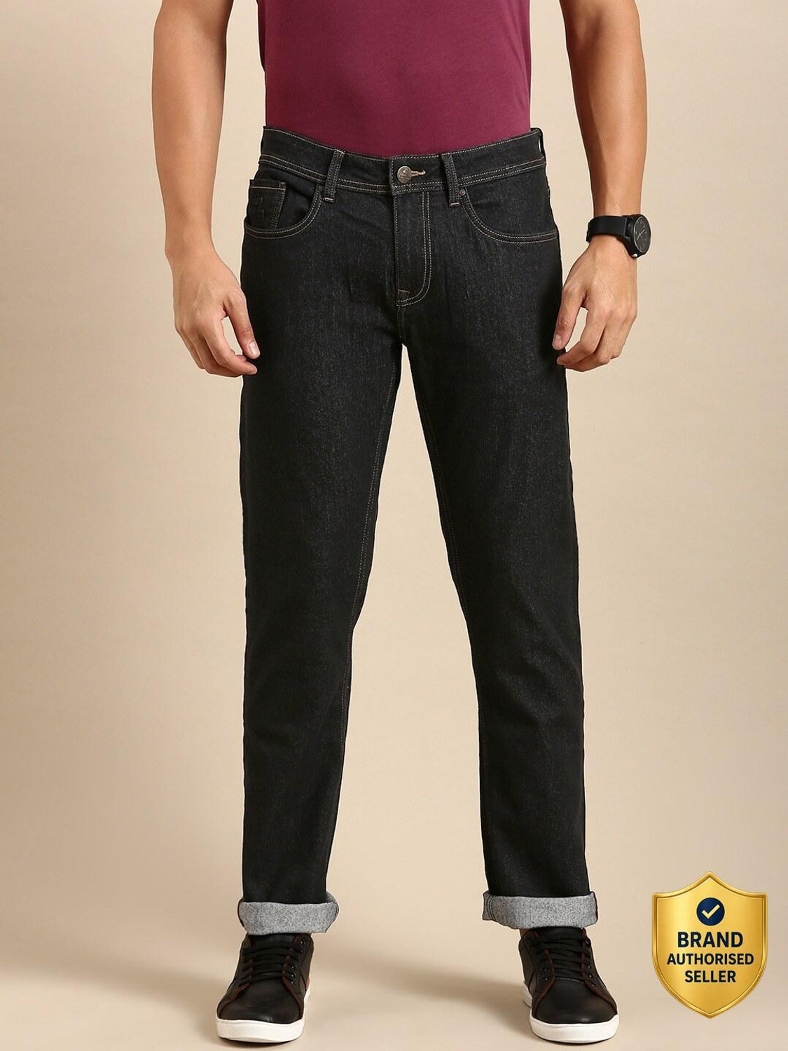 Image of BEING HUMAN Slim Men Black Jeans