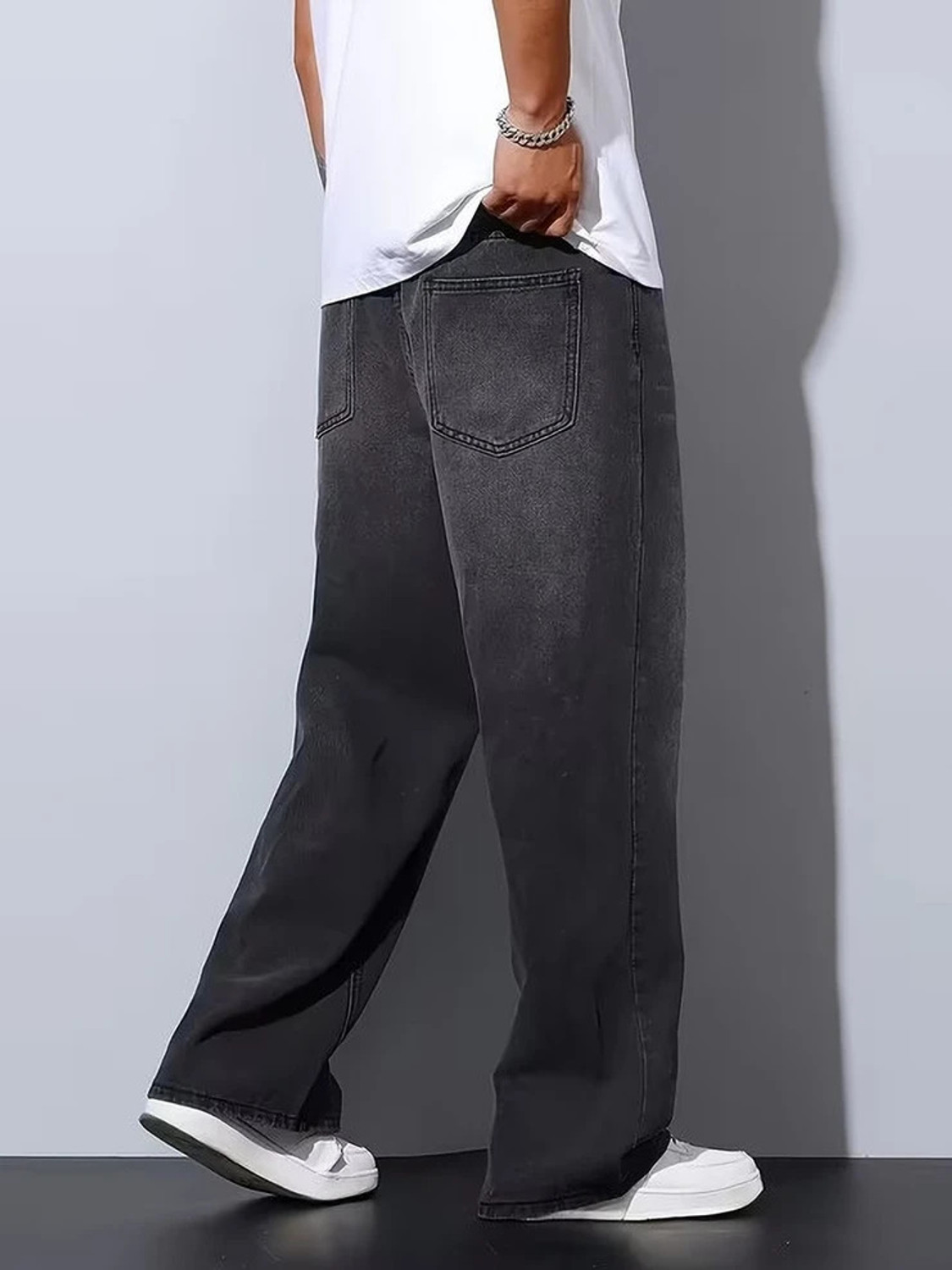 Image of angerlook Baggy Fit Men Black Jeans
