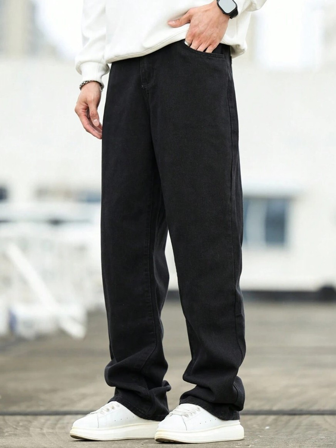 Image of DENIM LOOK Straight Fit Men Black Jeans