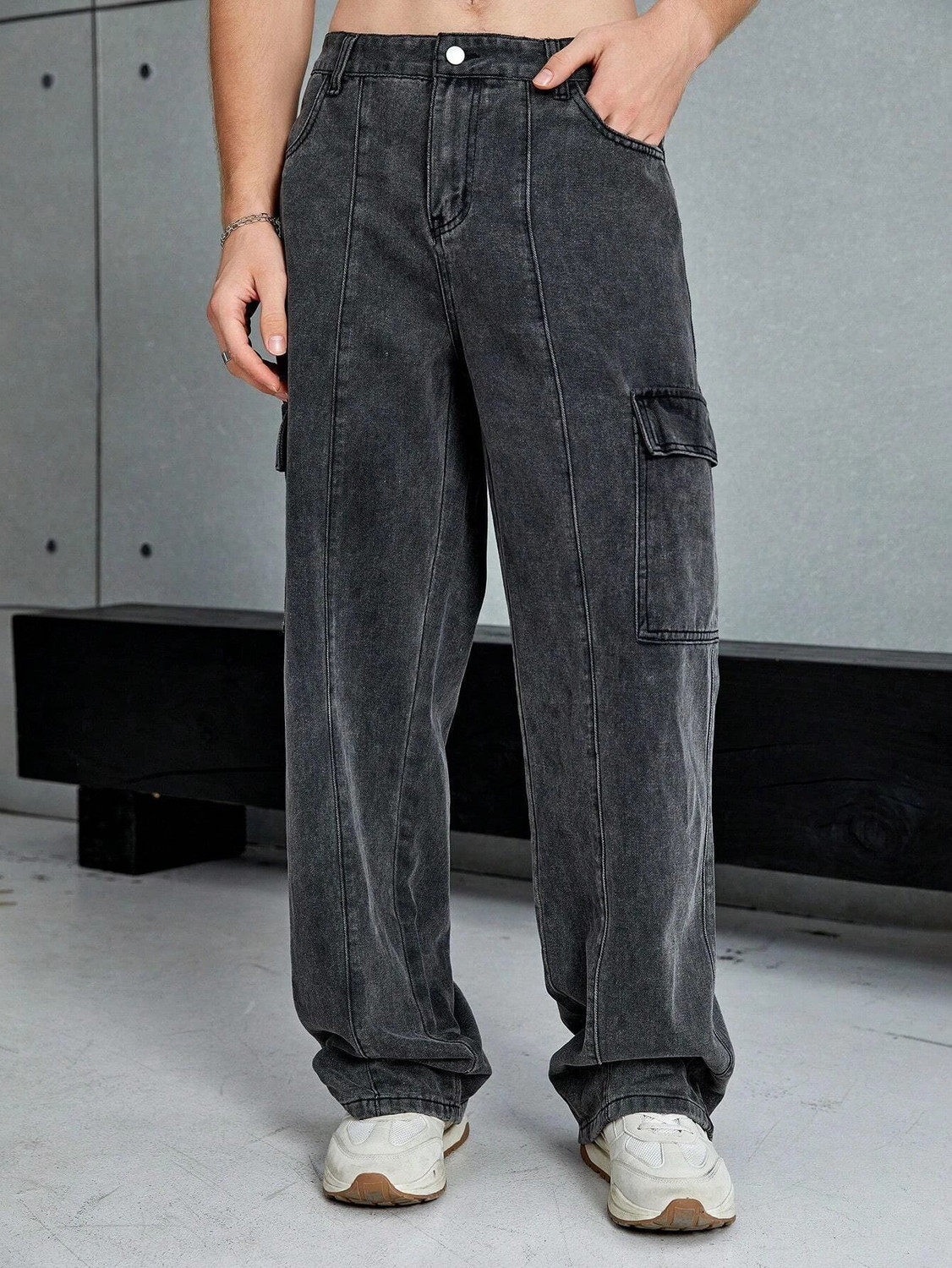 Image of KOTTY Loose Fit Men Dark Grey Jeans