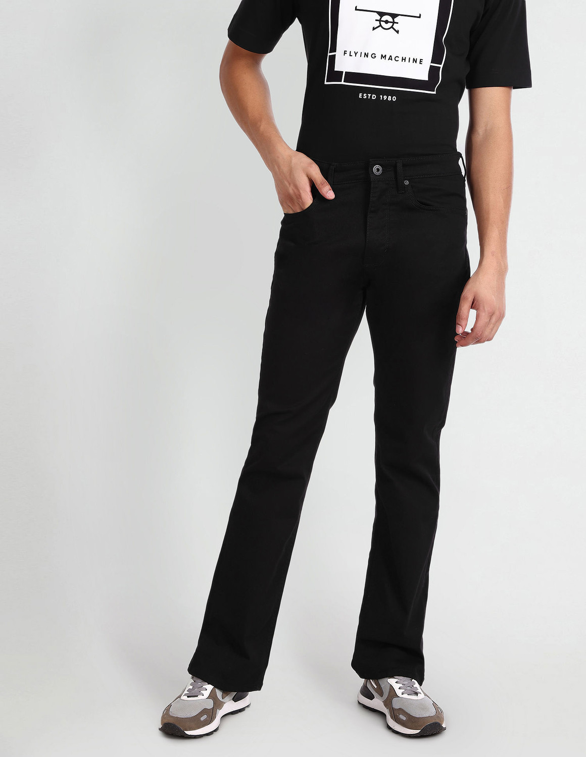 Image of FLYING MACHINE Boot-Leg Men Black Jeans