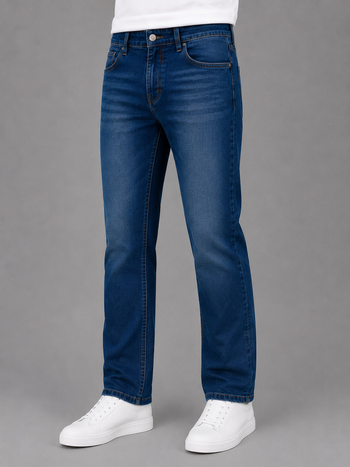 Image of NUMERO UNO Men Slim Mid Rise Blue Jeans