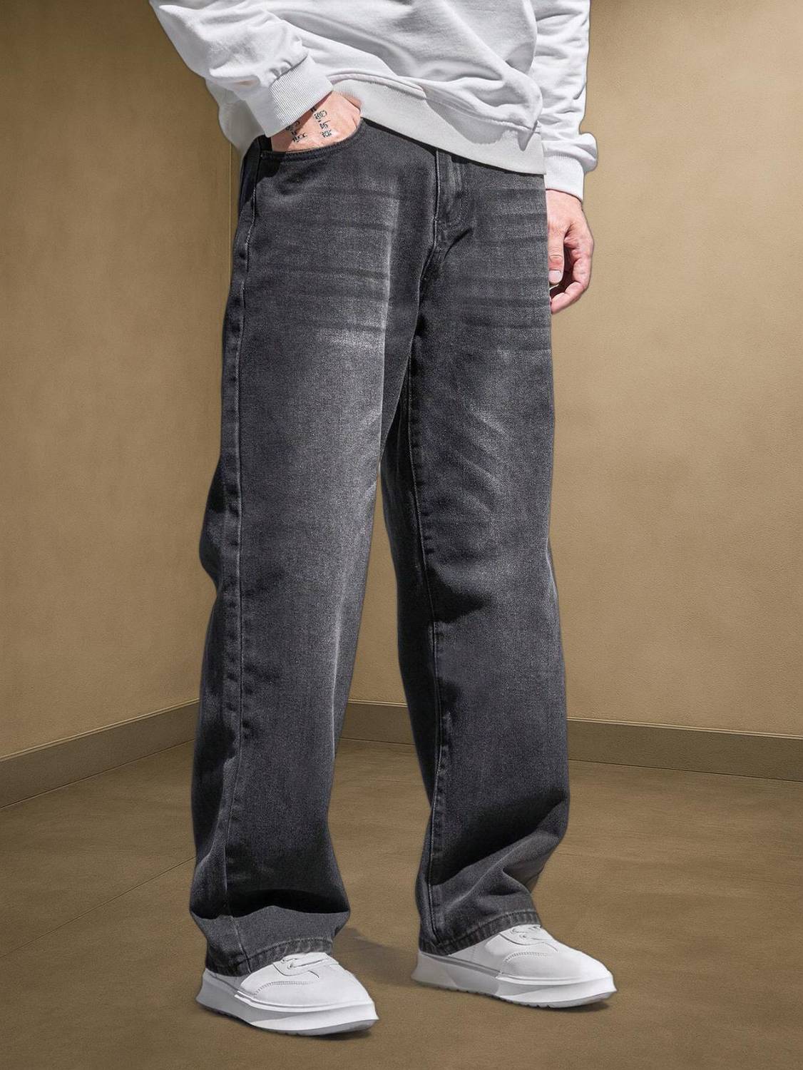 A Flash Loose Fit Men Dark Grey Jeans