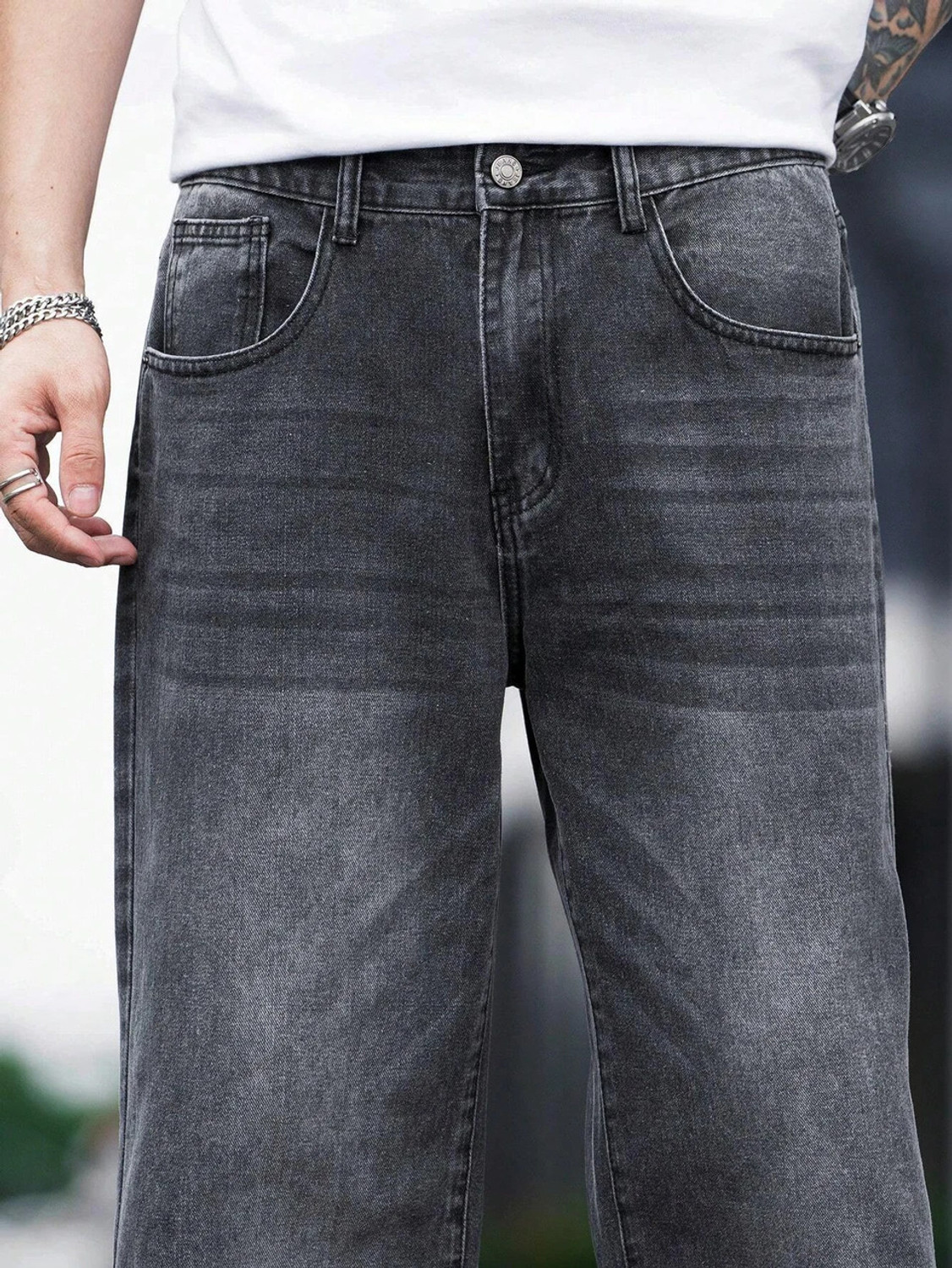 Image of Fakwins Loose Fit Men Dark Grey Jeans