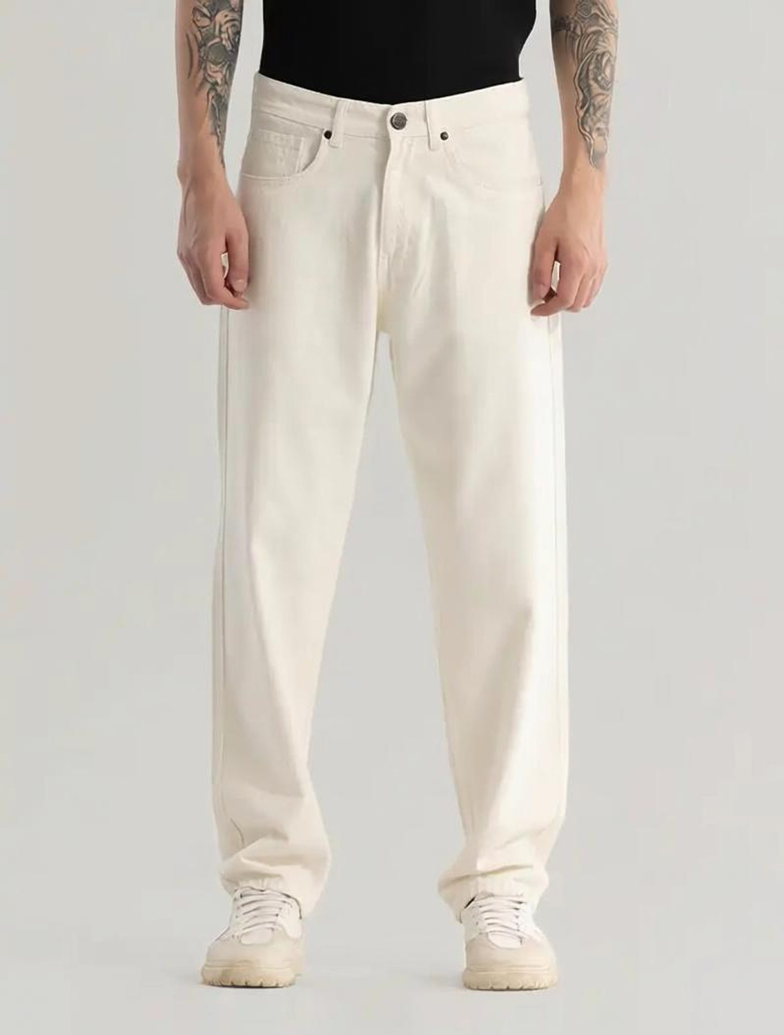 Image of DENIM LOOK Straight Fit Men White Jeans