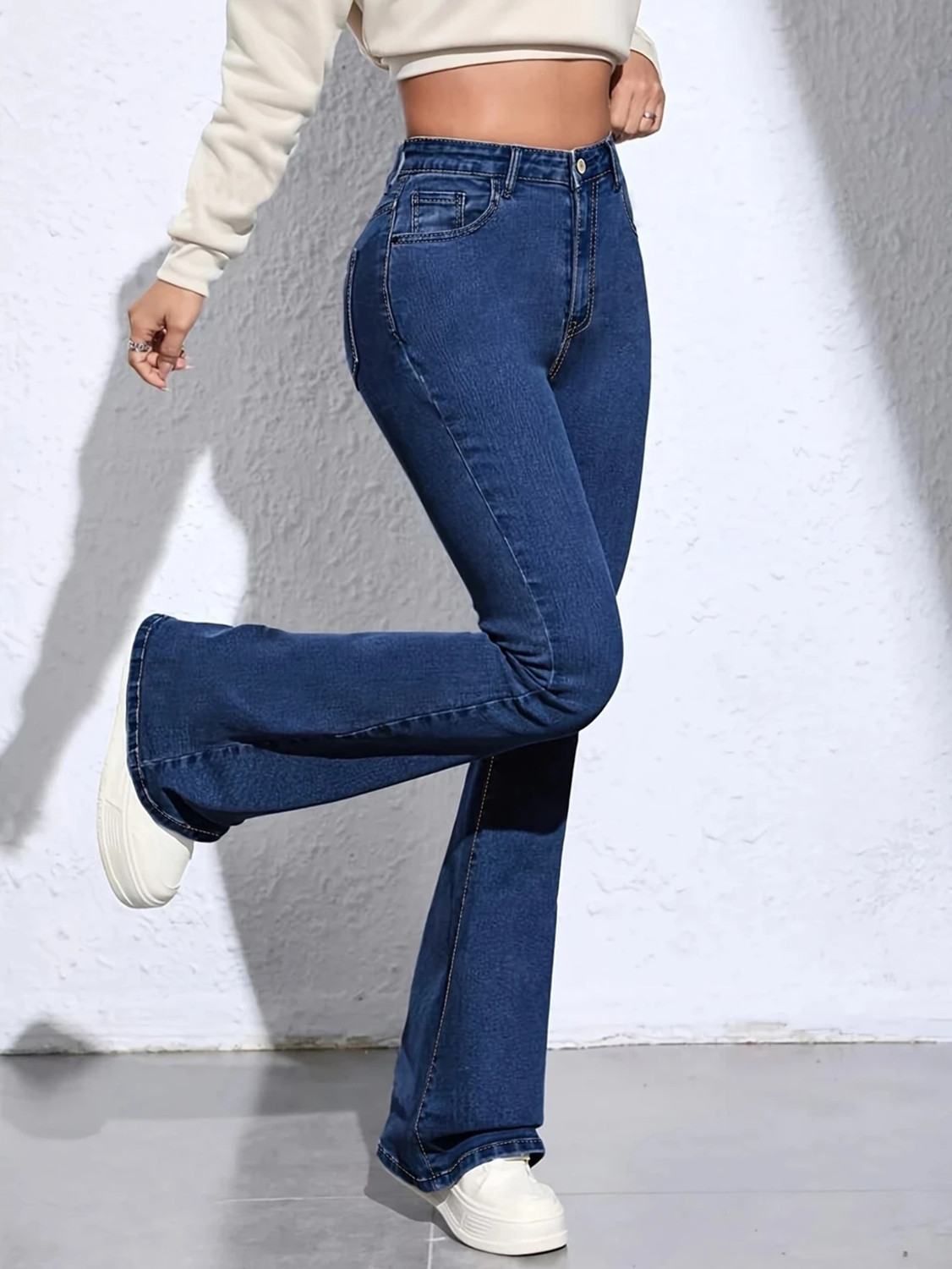 Image of GLOBENAUT Flared Women Dark Blue Jeans