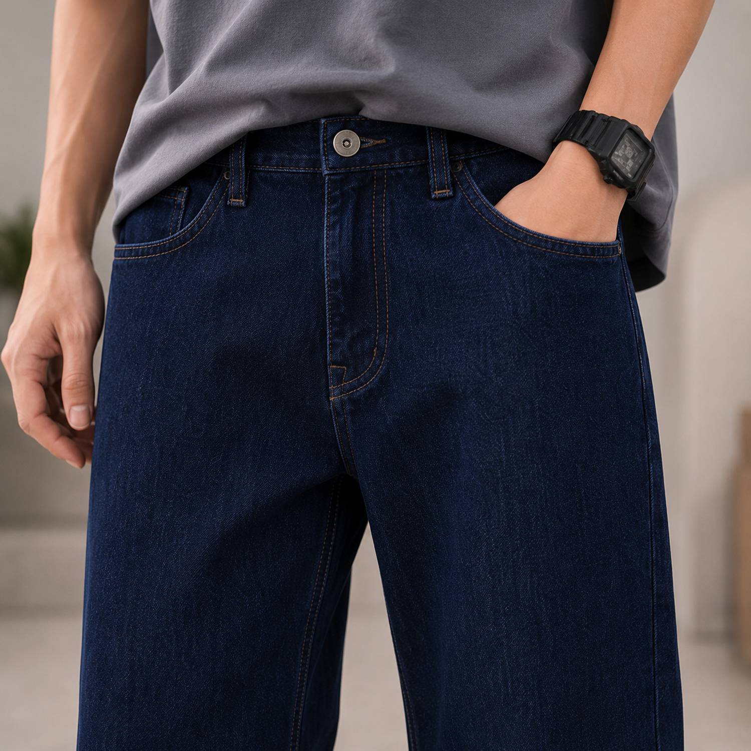 INDIGOX Straight Fit Men Dark Blue Jeans - Image 4