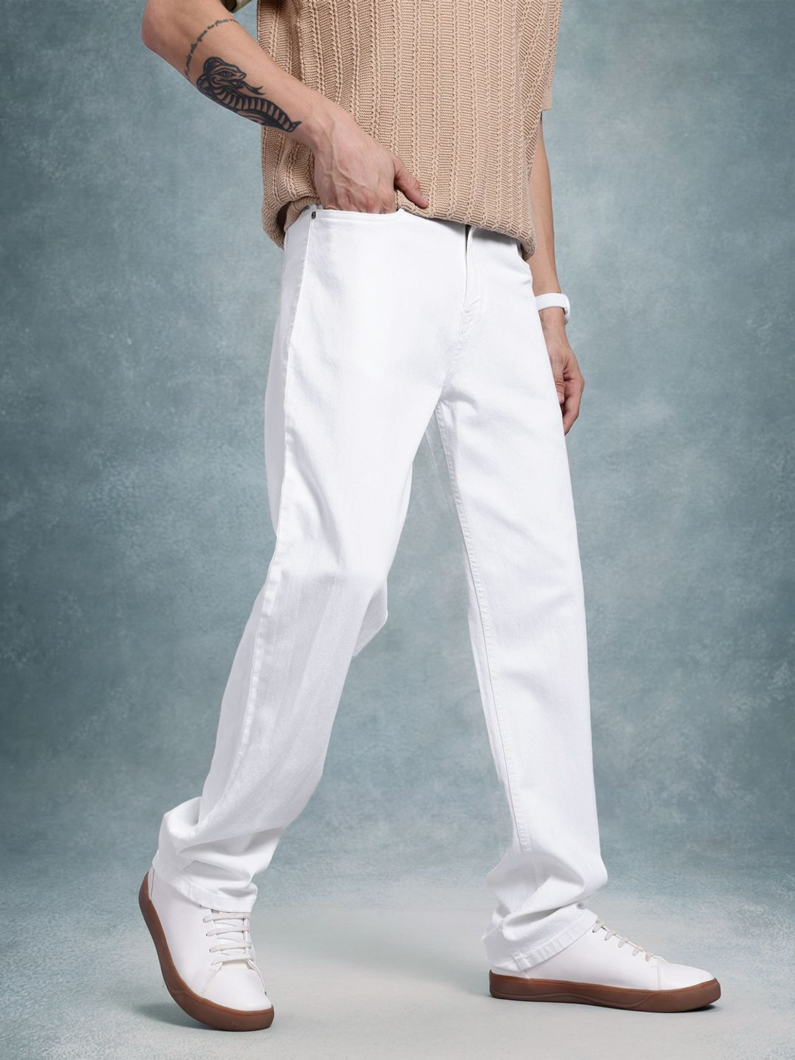 Image of Roadster Straight Fit Men White Jeans