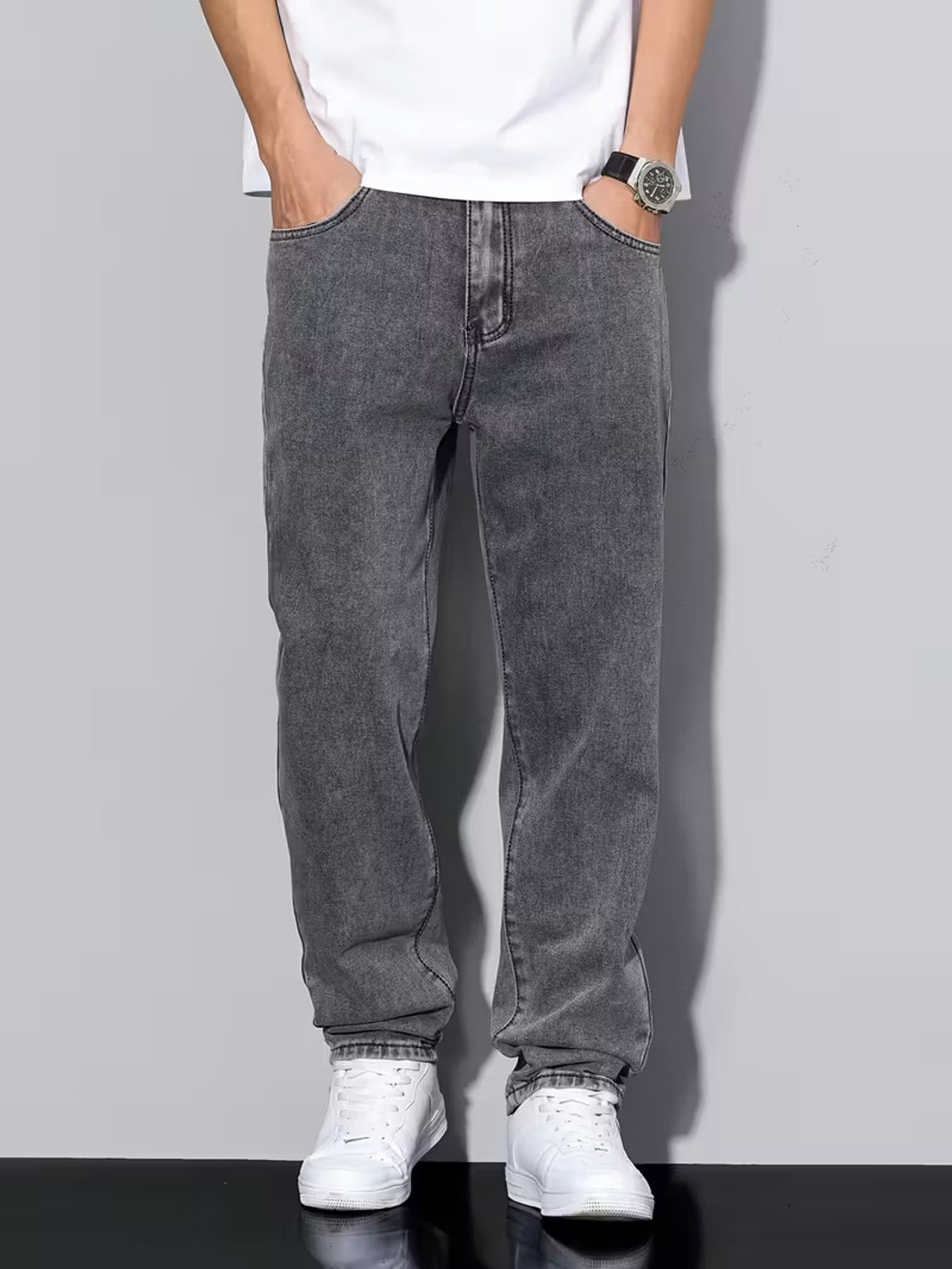 Image of Ambrane Men Regular Mid Rise Grey Jeans