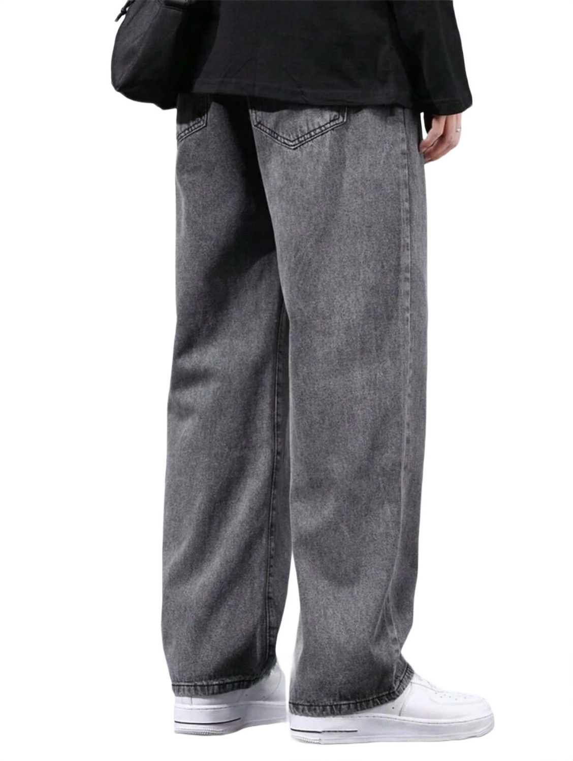 Image of POKHINDA Men Wide Leg Mid Rise Grey Jeans