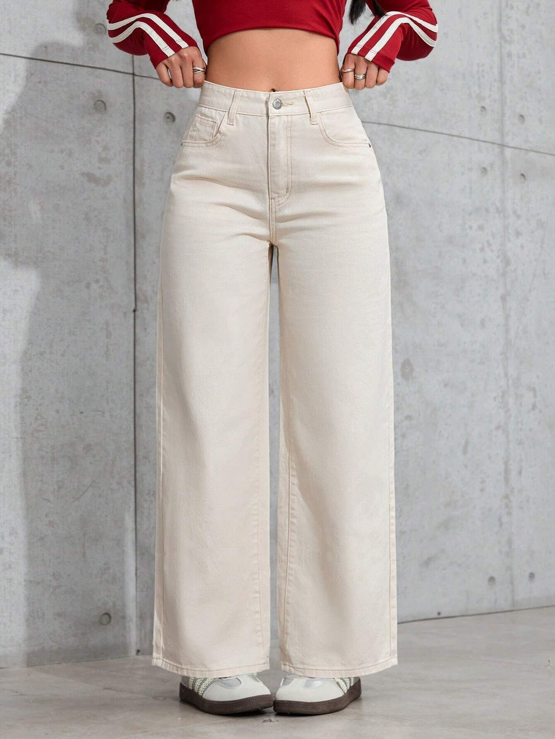 Image of Vktex Relaxed Fit Women Beige Jeans
