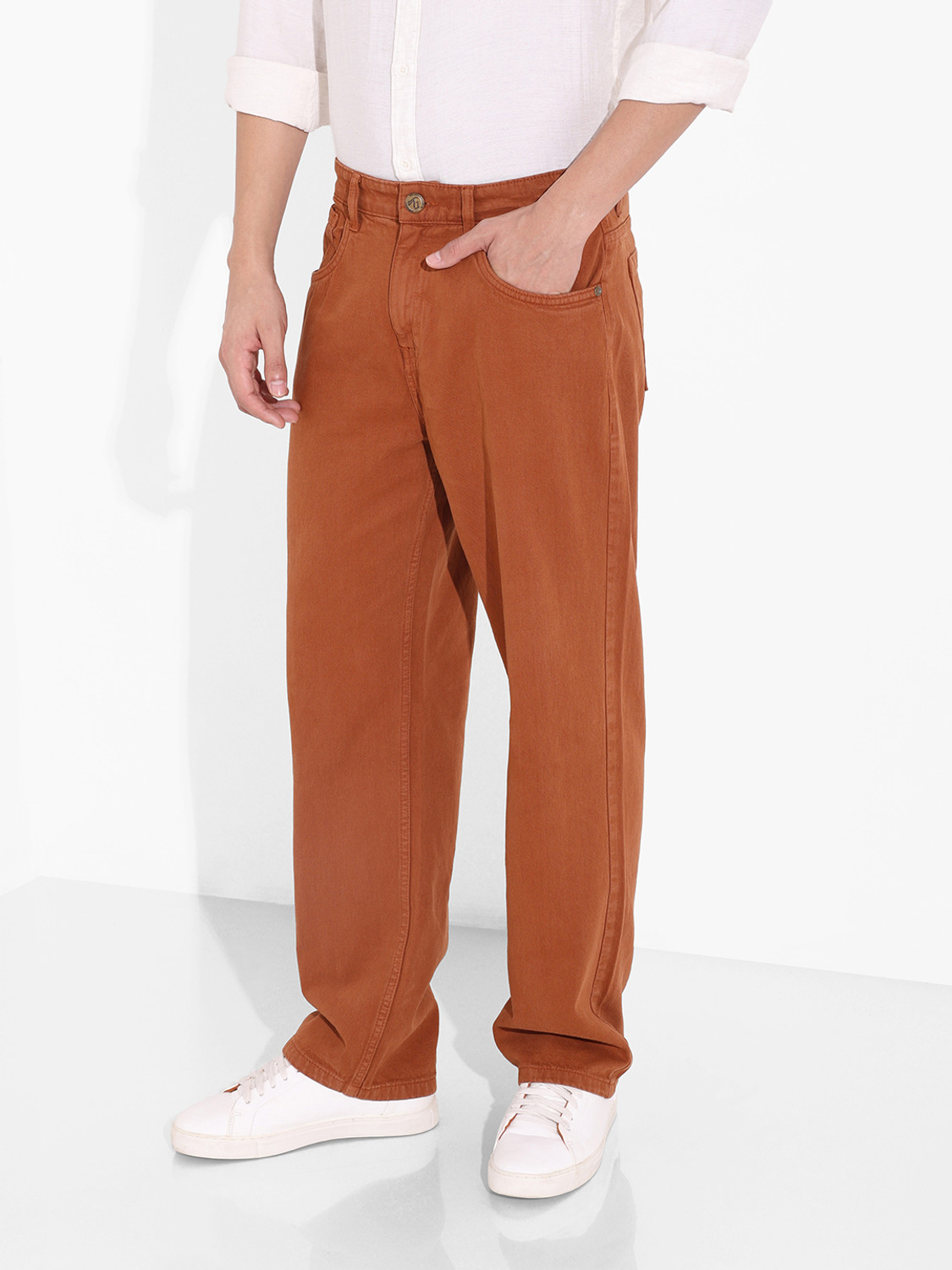Image of The Indian Garage Co. Relaxed Fit Men Brown Jeans