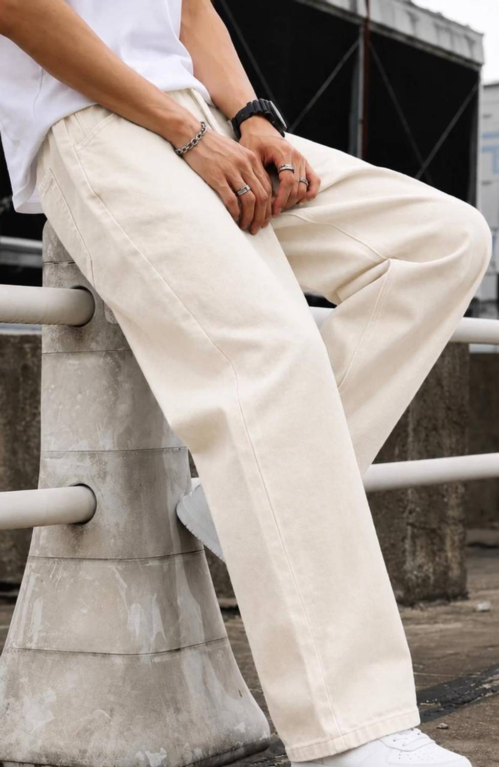 FLAYING Loose Fit Men Beige Jeans