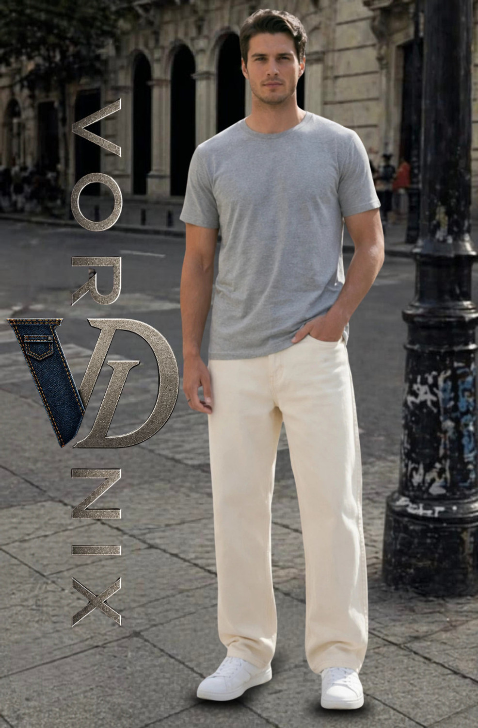Image of VORNIX DENIM Loose Fit Men White Jeans
