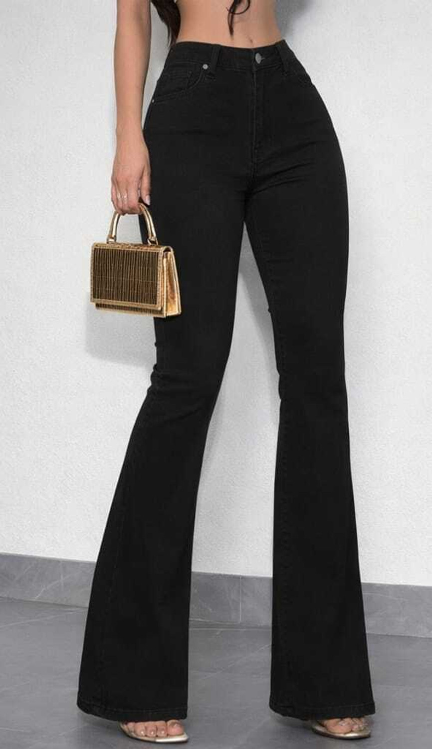 Image of silver threads Flared Women Black Jeans