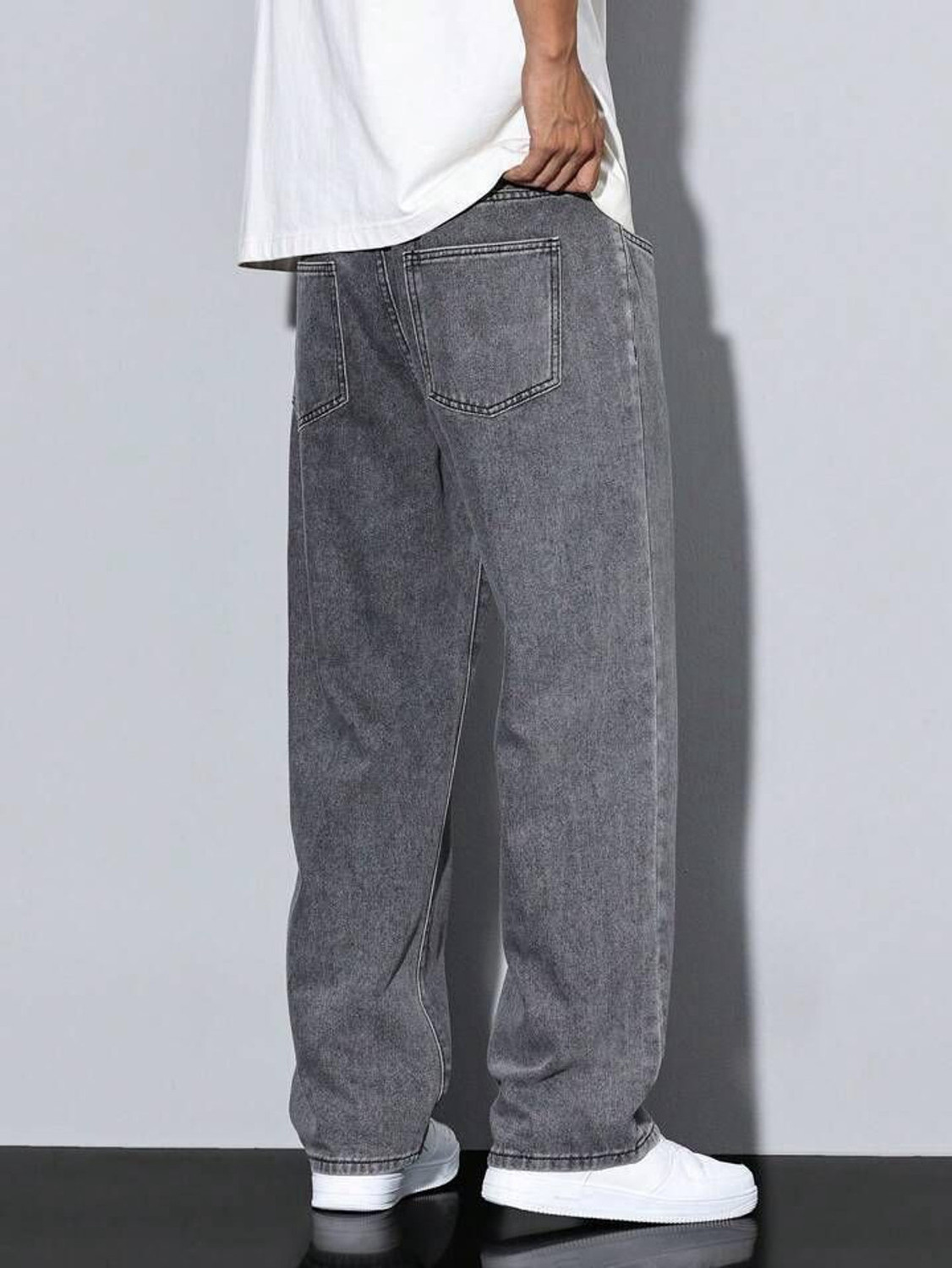 Image of OFTEN TREND Baggy Fit Men Grey Jeans