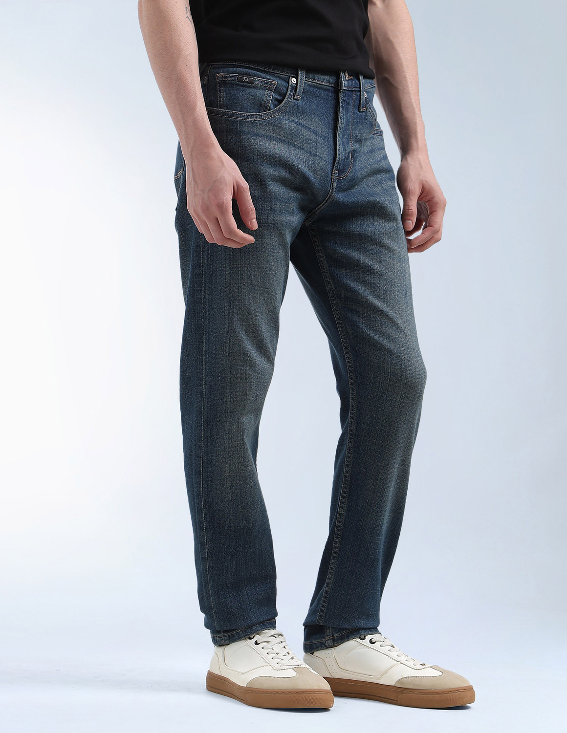Image of FLYING MACHINE Tapered Fit Men Blue Jeans